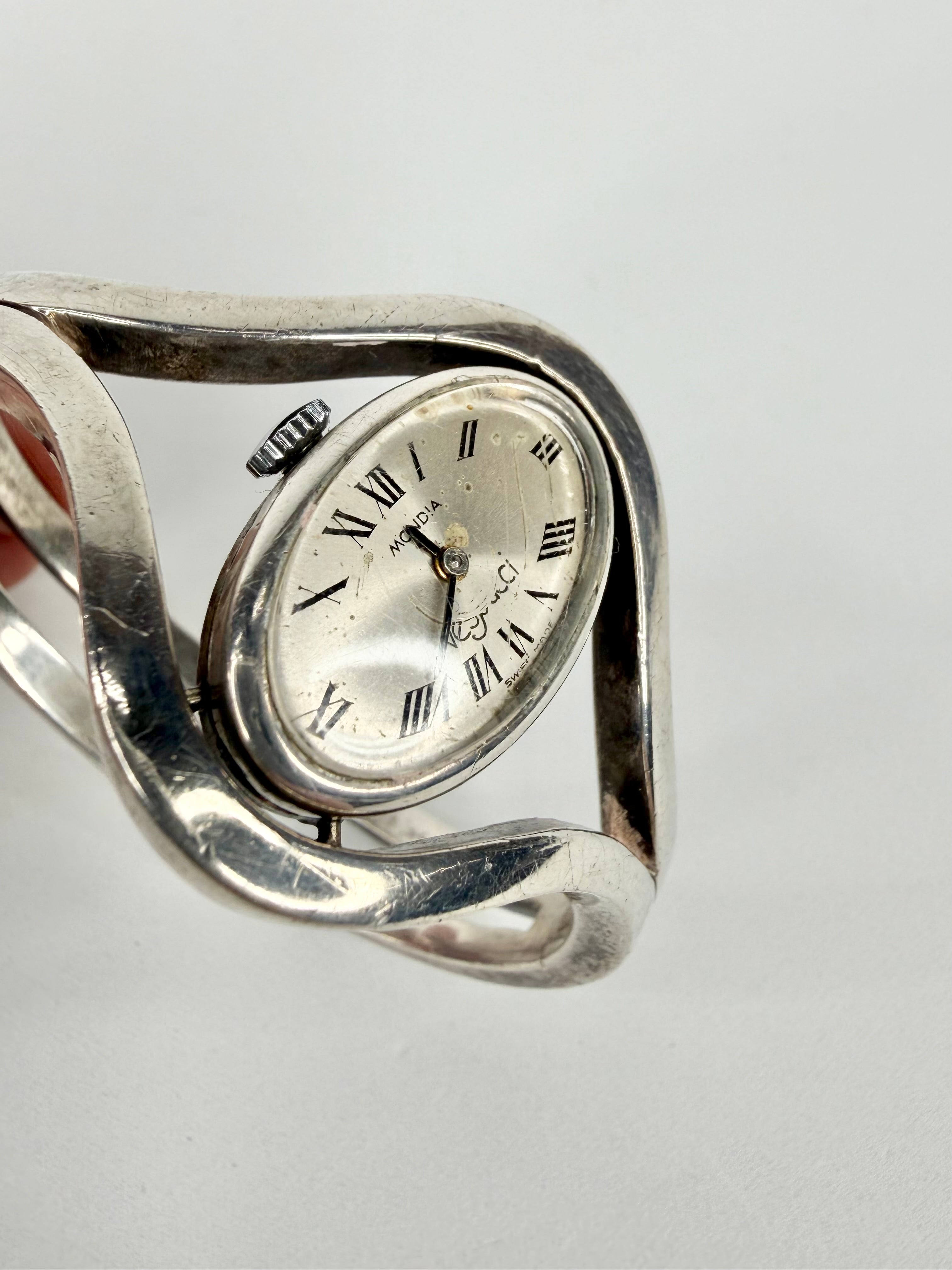 Mid Century Mondia Vespucci Sterling Silver Mechanical Bangle Watch