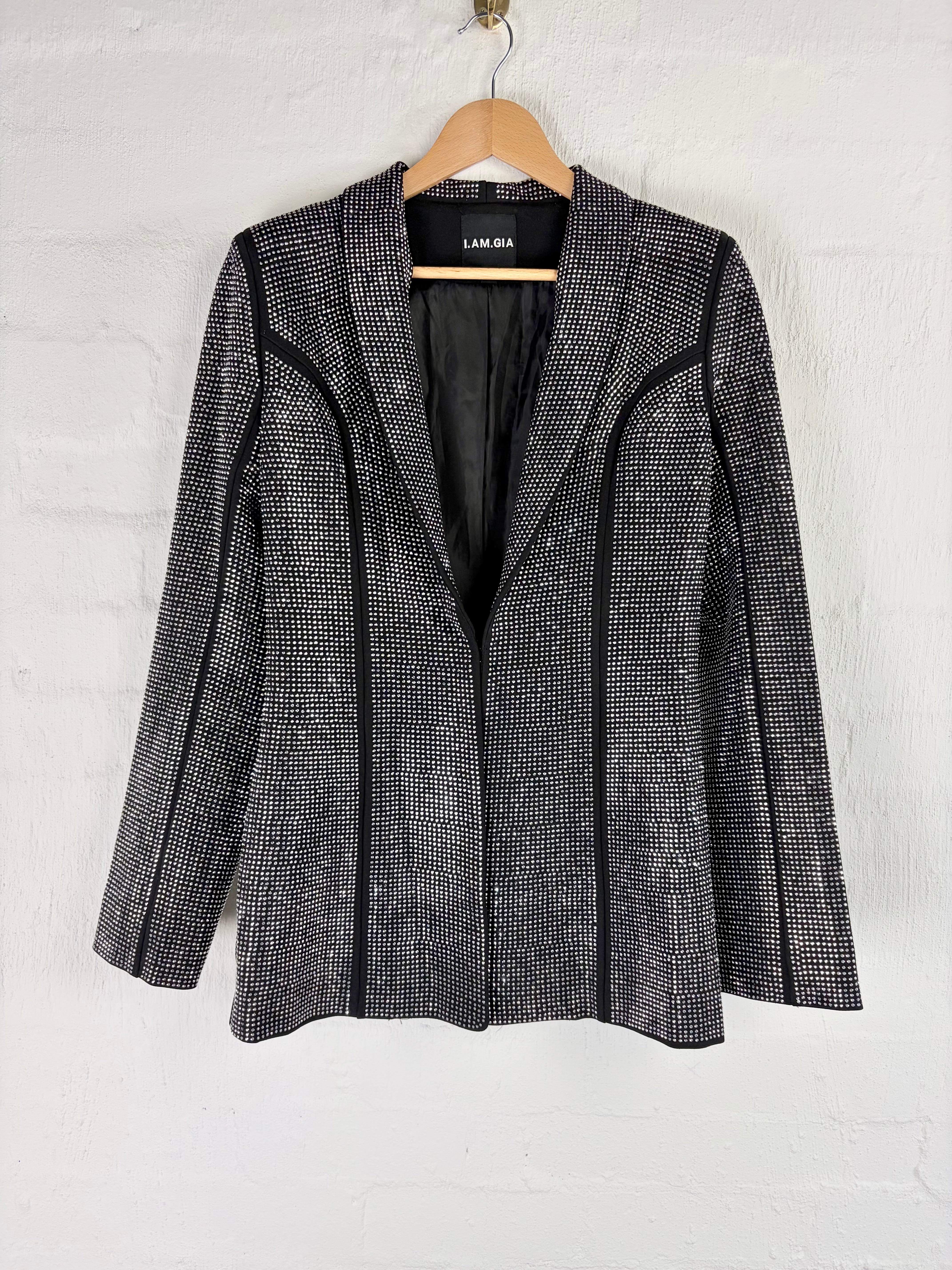 I.AM.GIA. Black Rhinestone Studded Flared Blazer - AU10