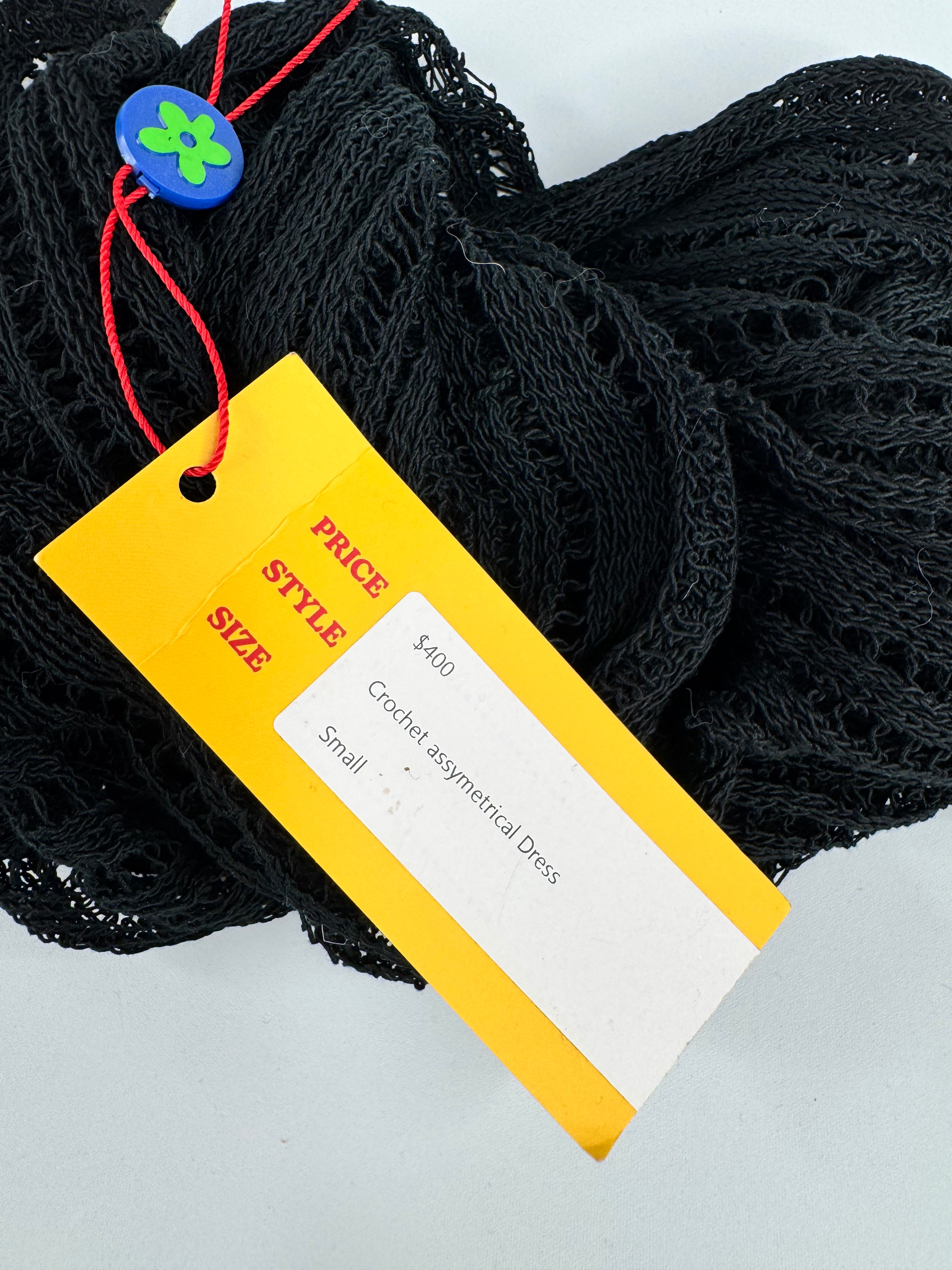 Erik-Yvon Black Asymmetrical Crochet Lace Dress NWT - AU8/10