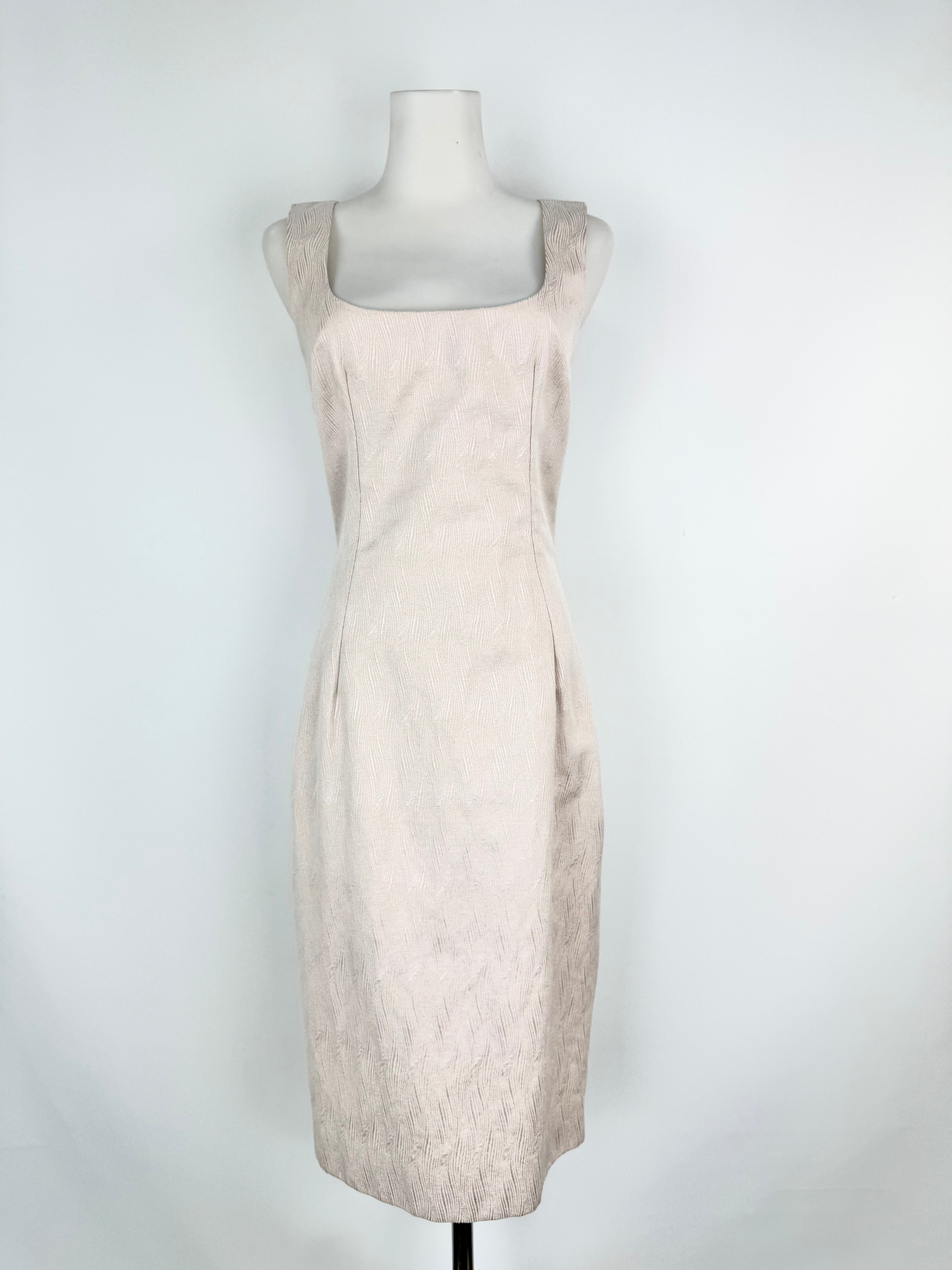 Vintage 90s Dolce & Gabbana Pink Champagne Textured Sheath Dress - AU10
