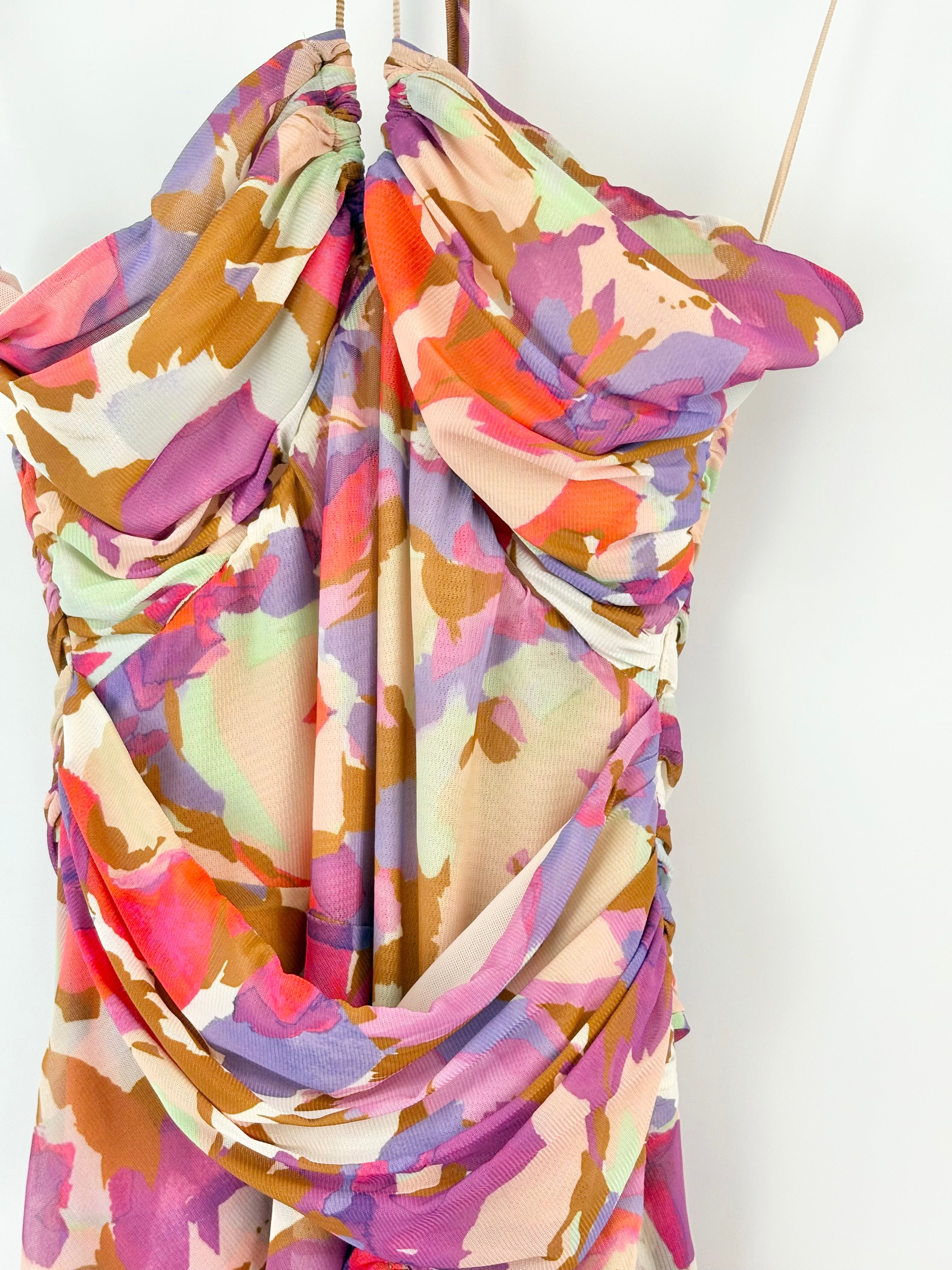 Nicholas Abstract Floral 'Maeve' Halter Midi Dress - AU10