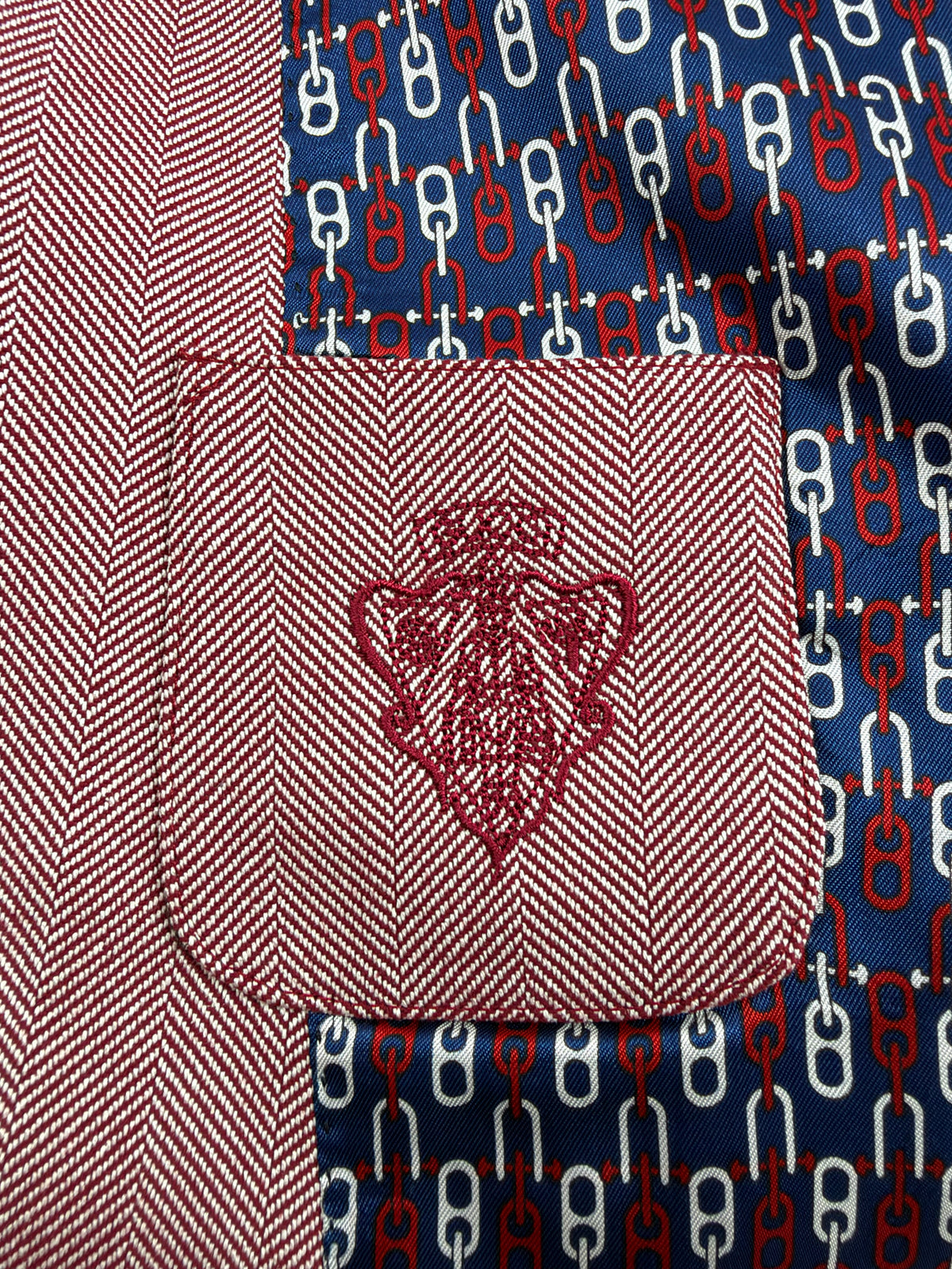 Gucci Red & Cream Herringbone Pattern Silk & Cotton Blend Sports Coat - L
