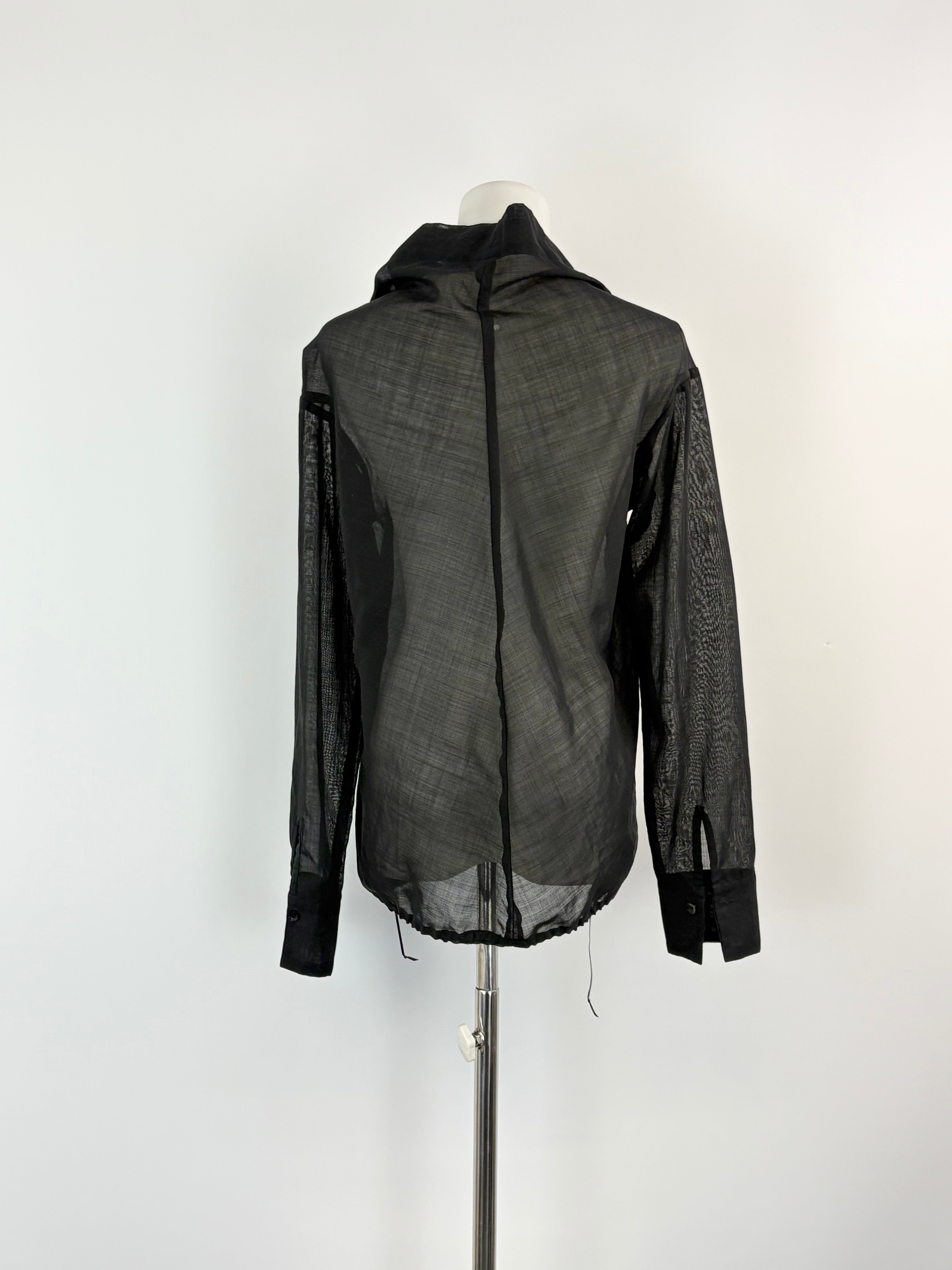 Maiike Sheer Black Wool & Silk Blend Blouse - AU10
