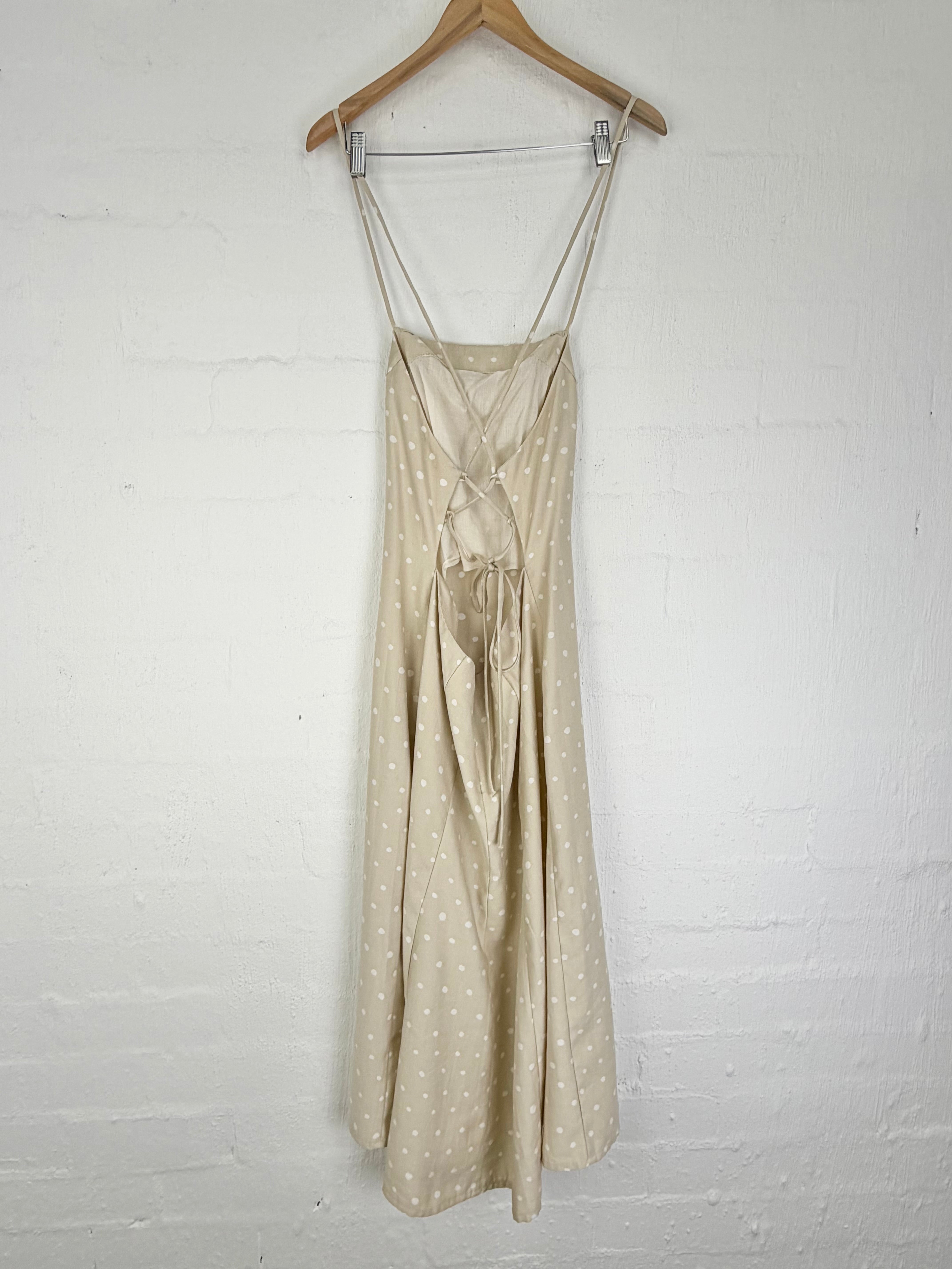 Bec & Bridge Beige & White Polka Dot Summer Dress - AU12