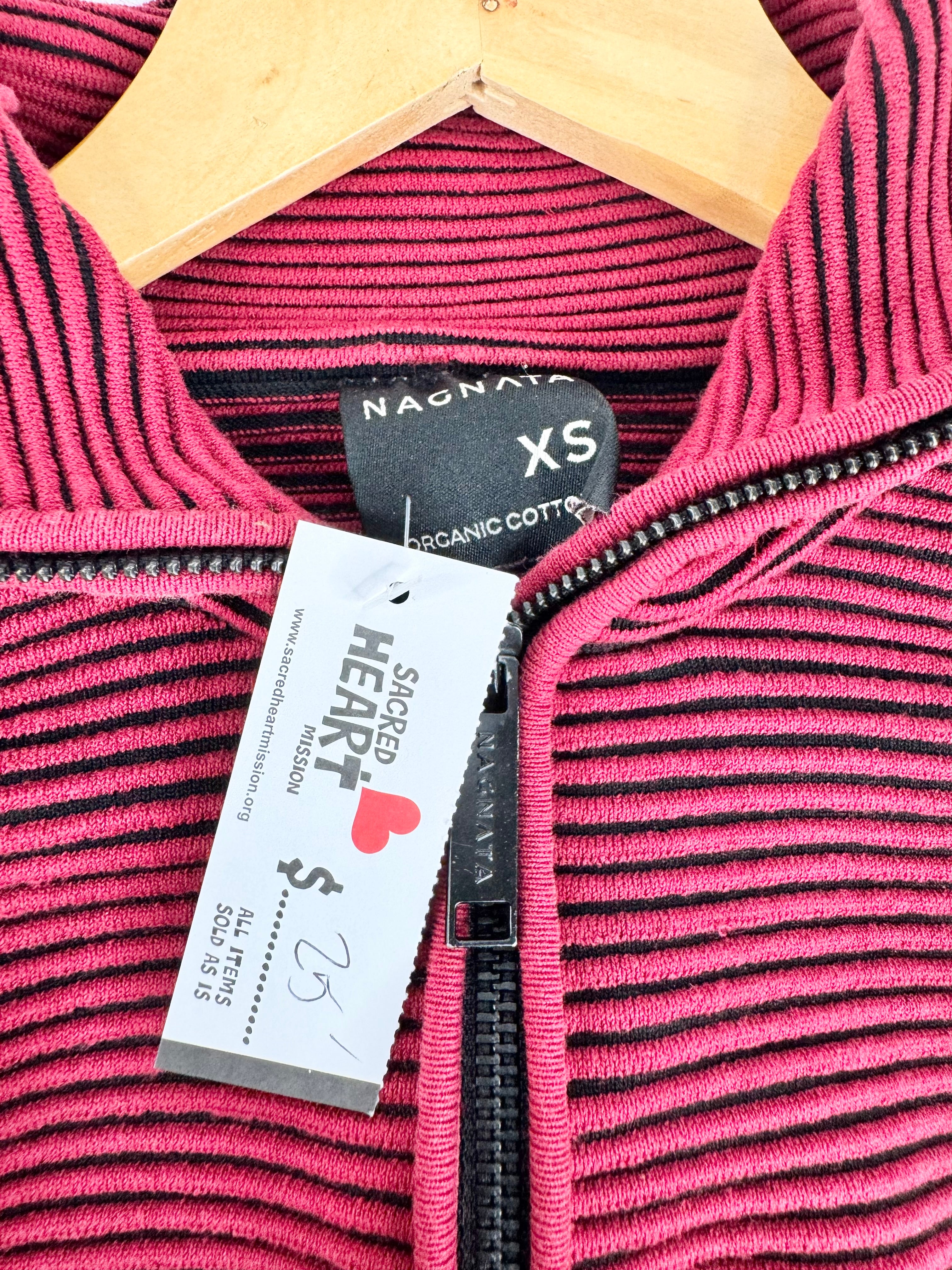 NAGNATA BURGUNDY AND BLACK HALF ZIP SWEATER - XS