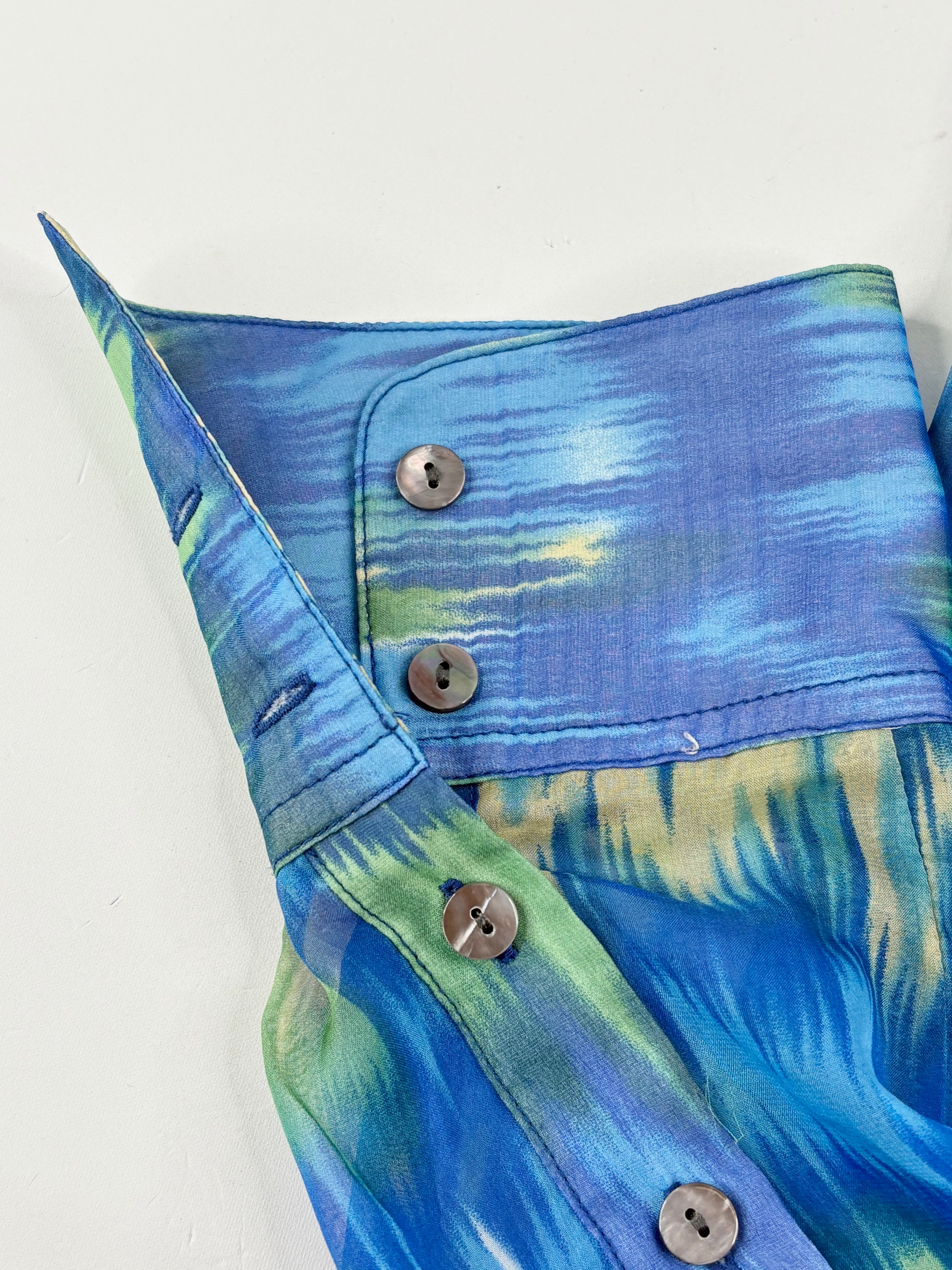 Ermanno Clothing Blue & Green Sheer Silk Shirt - AU8/10