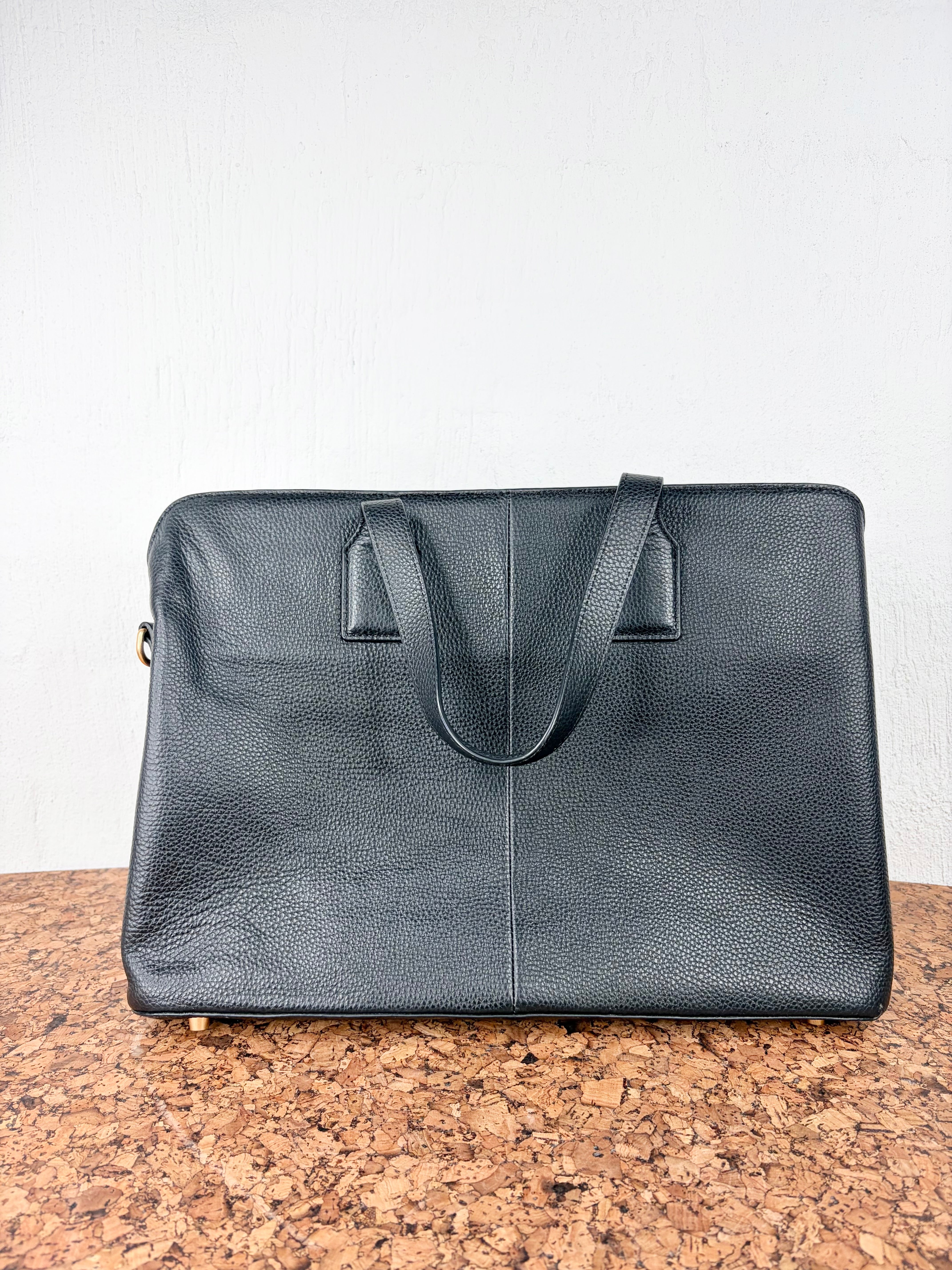 Alf the Label Black Grained Leather Top Handle Bag