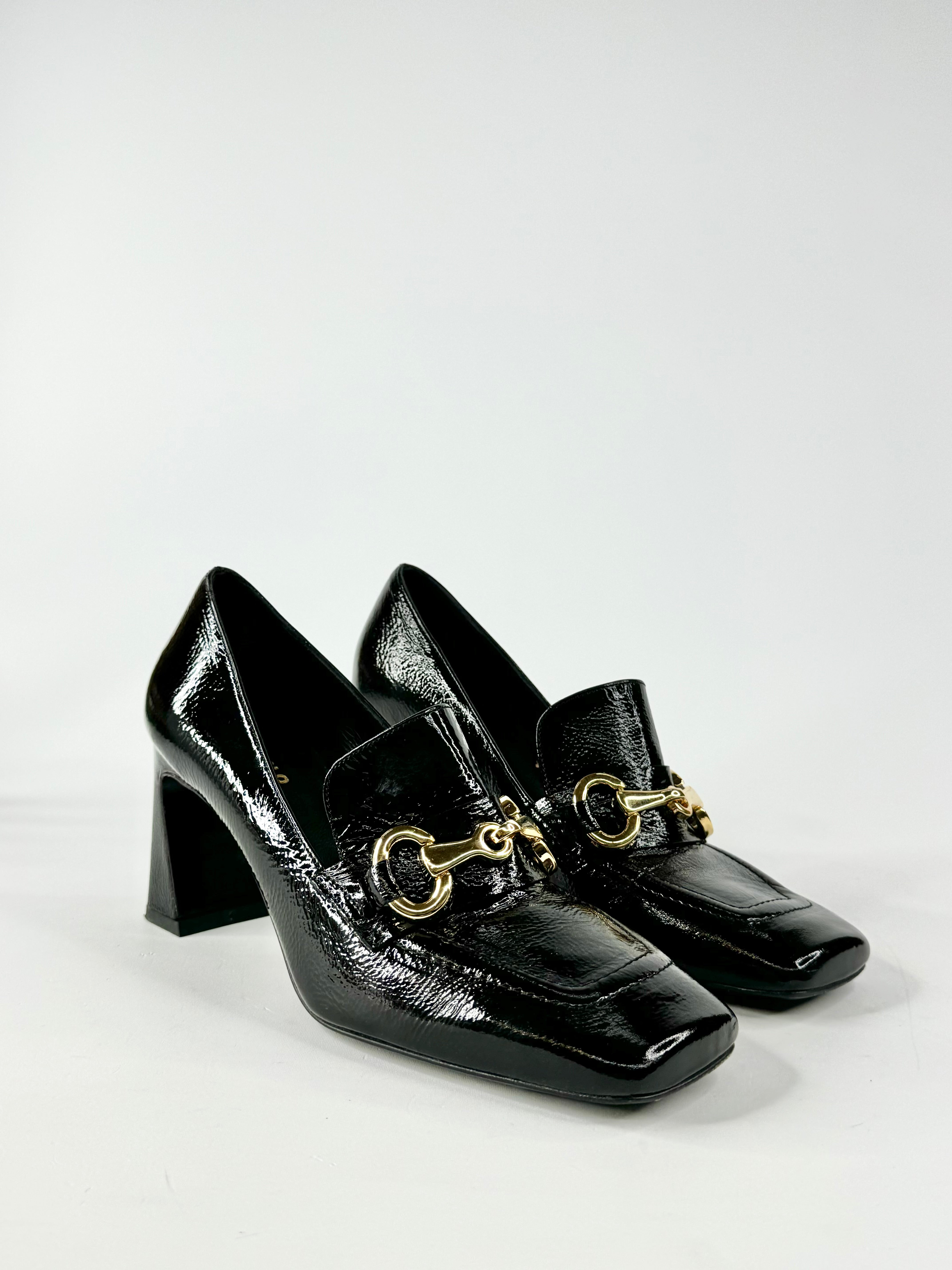 Milano Black Patent Leather Heeled Loafers - EU37.5
