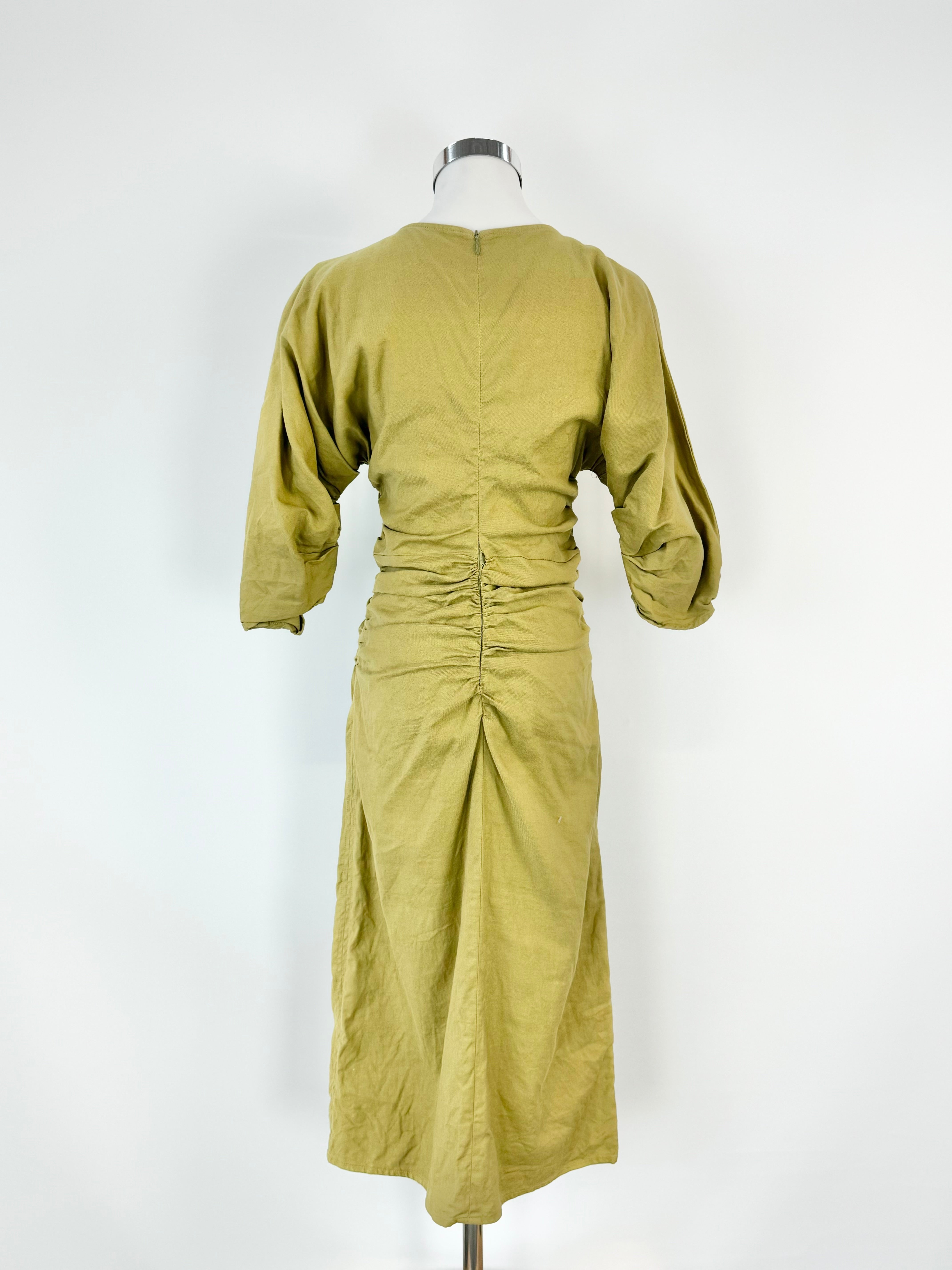 Sea New York Lichen Green Puff Sleeve Ruched Midi Dress - AU8
