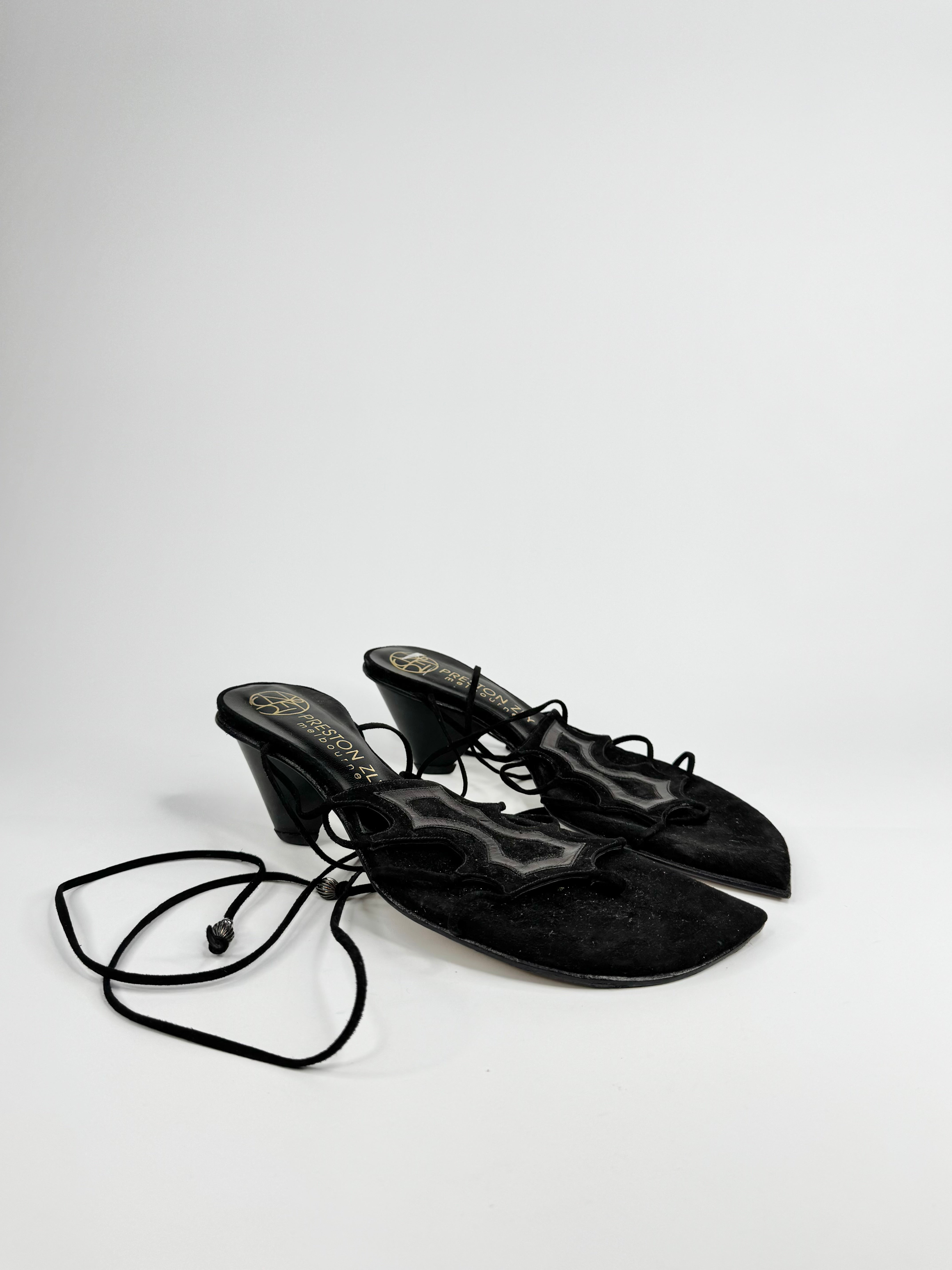 Preston Zly Black Lace Up Pointed Tip Sandals -