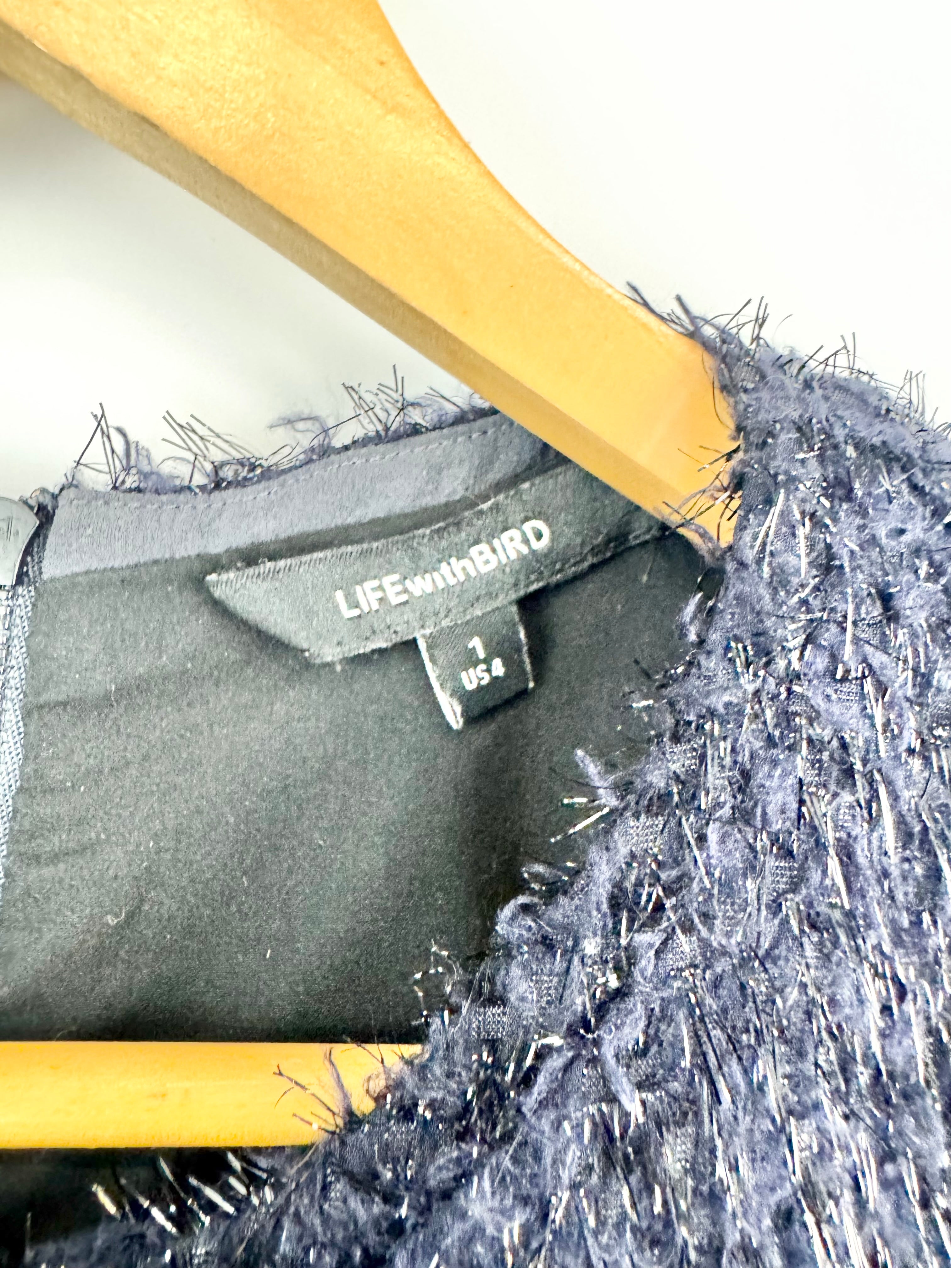 LifewithBird Black & Navy Metallic Frill Top - AU8