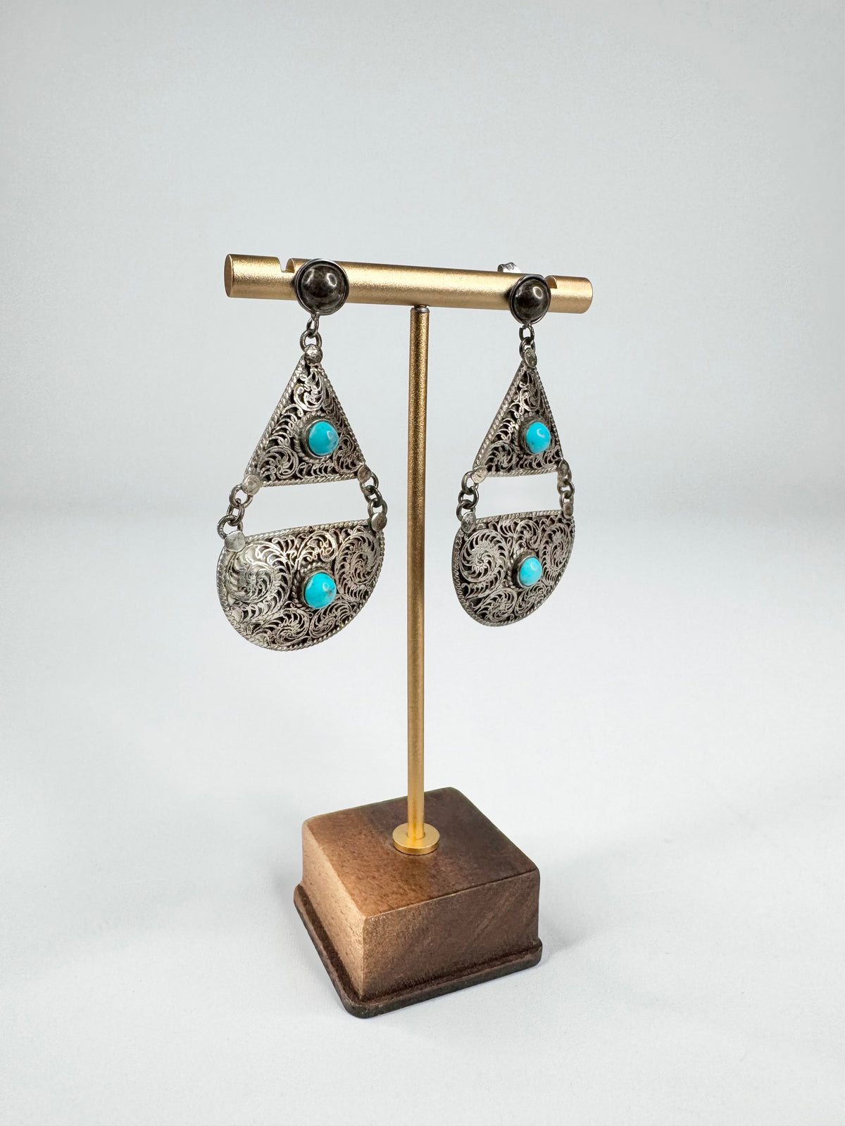 Silver Filigree Turquoise Shaded Cabochon Earrings