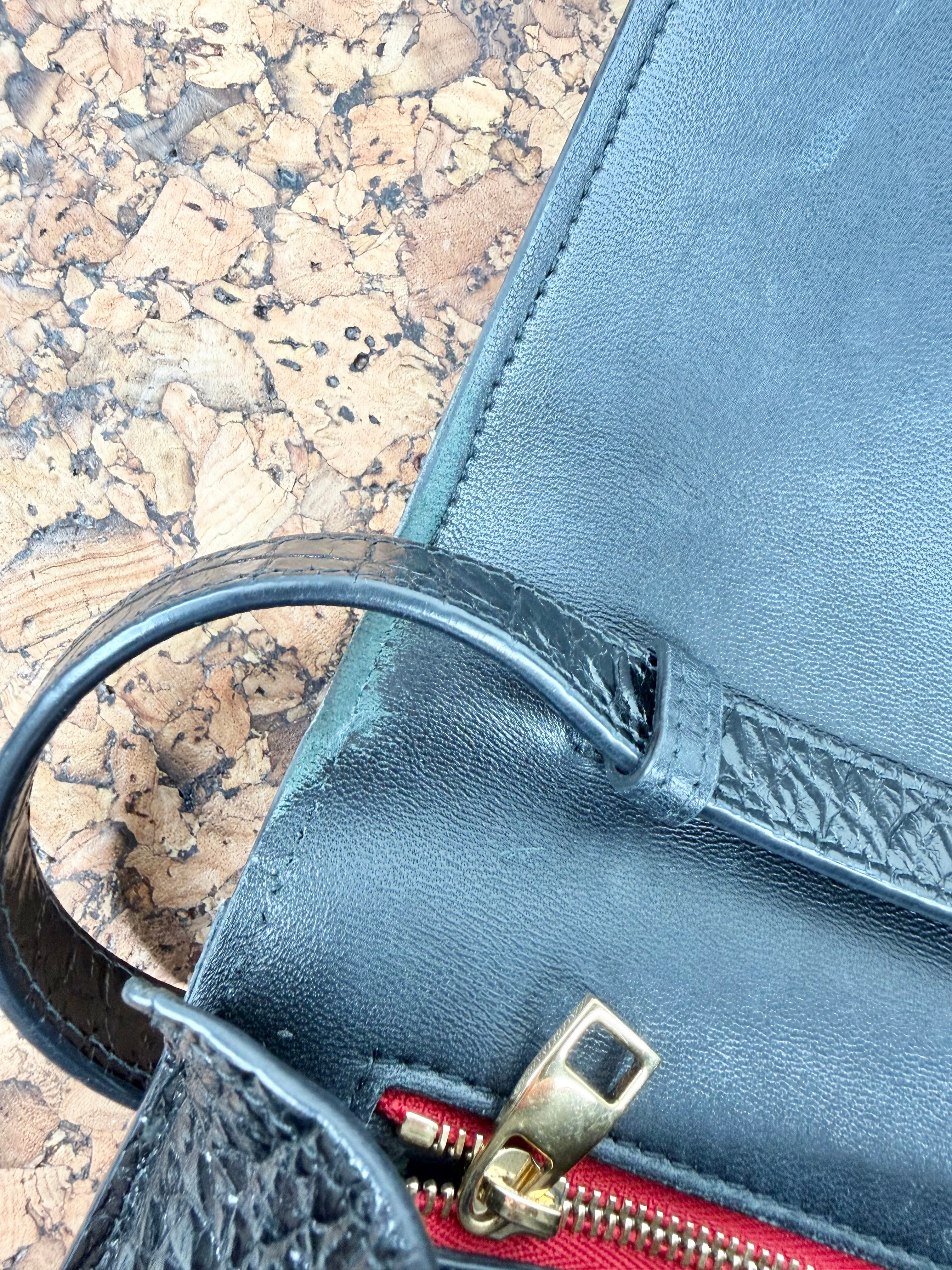 Alexander McQueen Black Croc Embossed 4 Ring Satchel