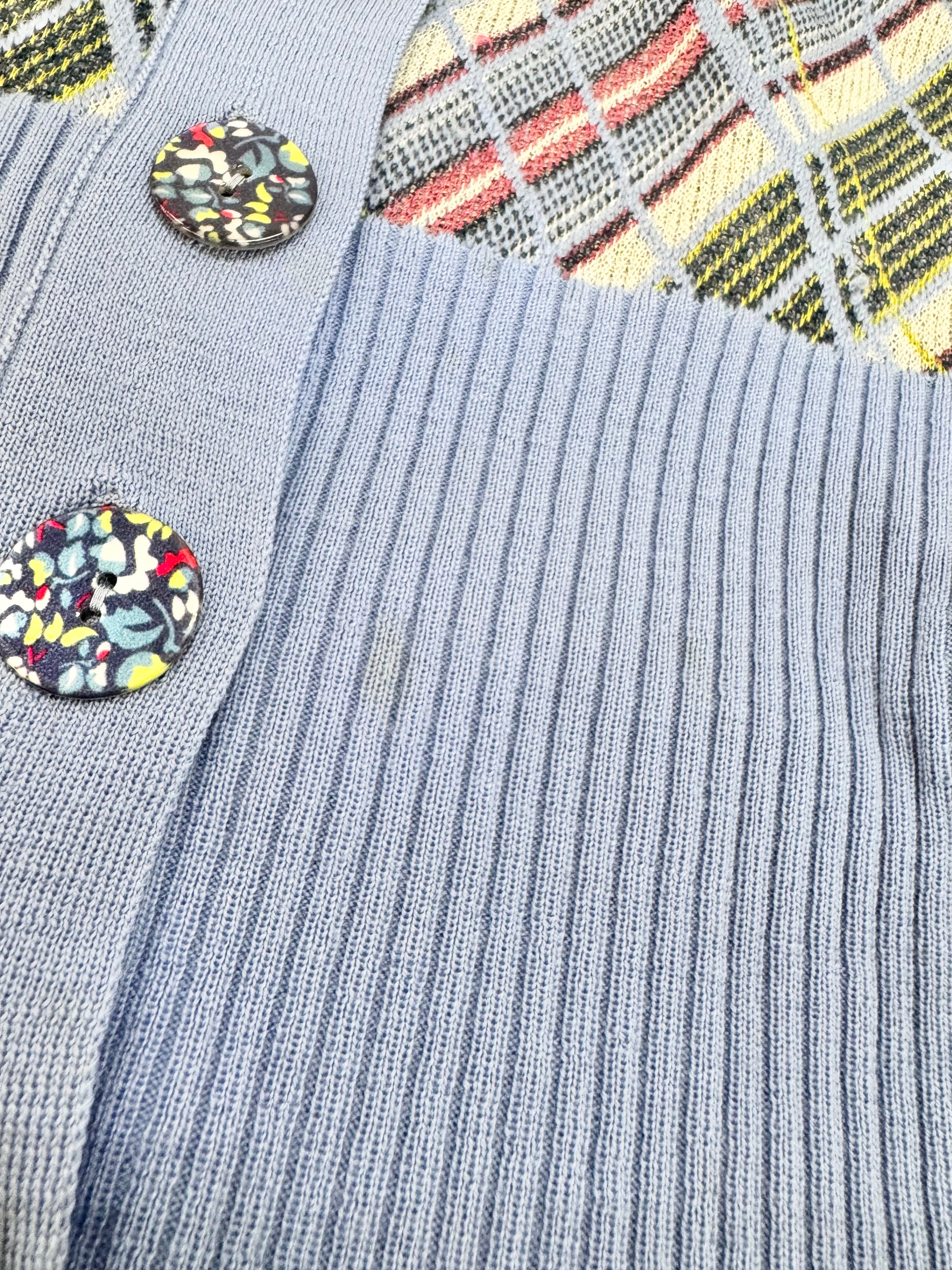 Kenzo Pale Blue Plaid Patterned Knit Cardigan - AU8