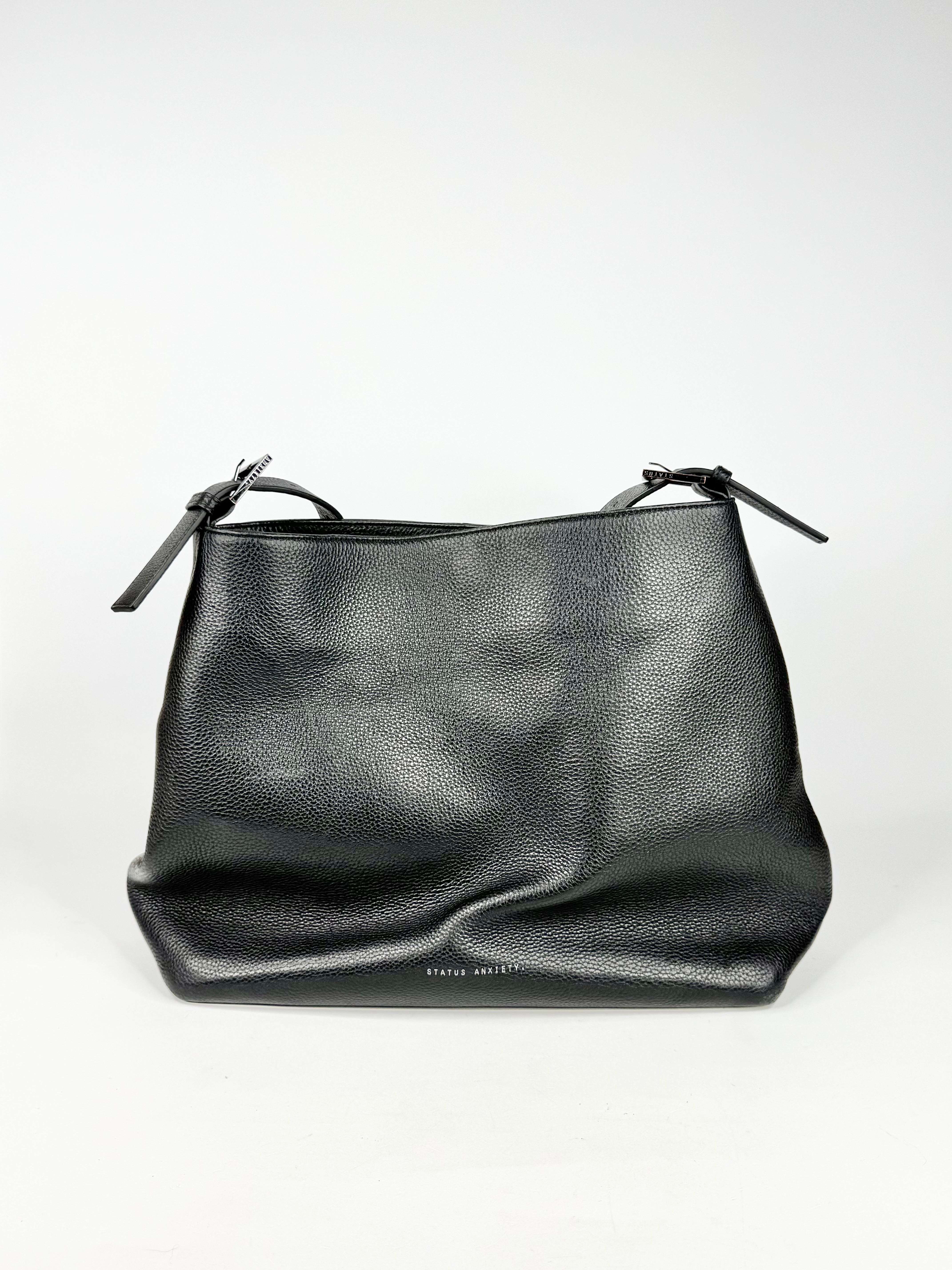 MFW Status Anxiety Black Grained Leather Shoulder Bag