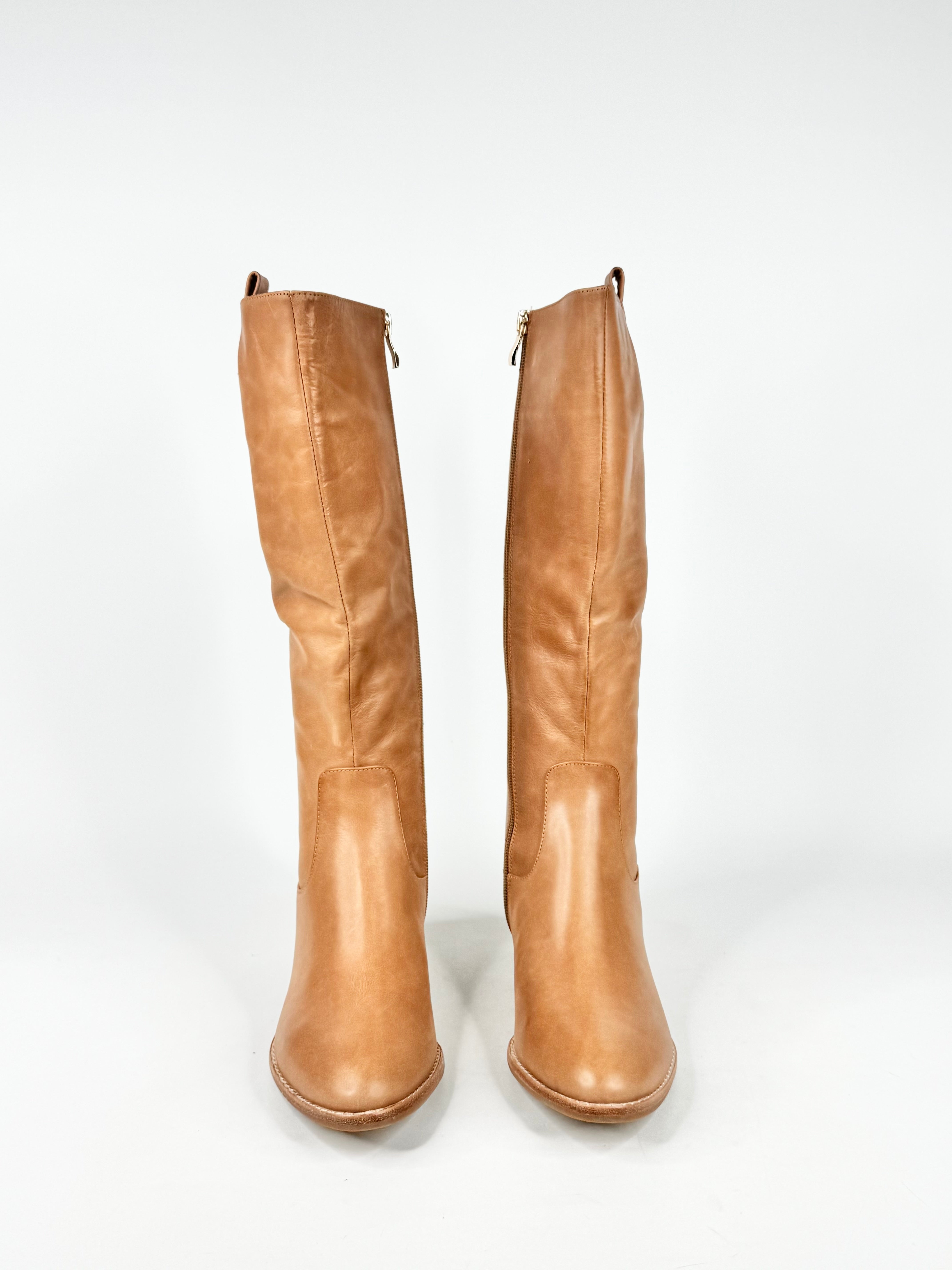 MFW Diana Ferrari Giddy Mid Tan Leather Knee High Boots - EU38