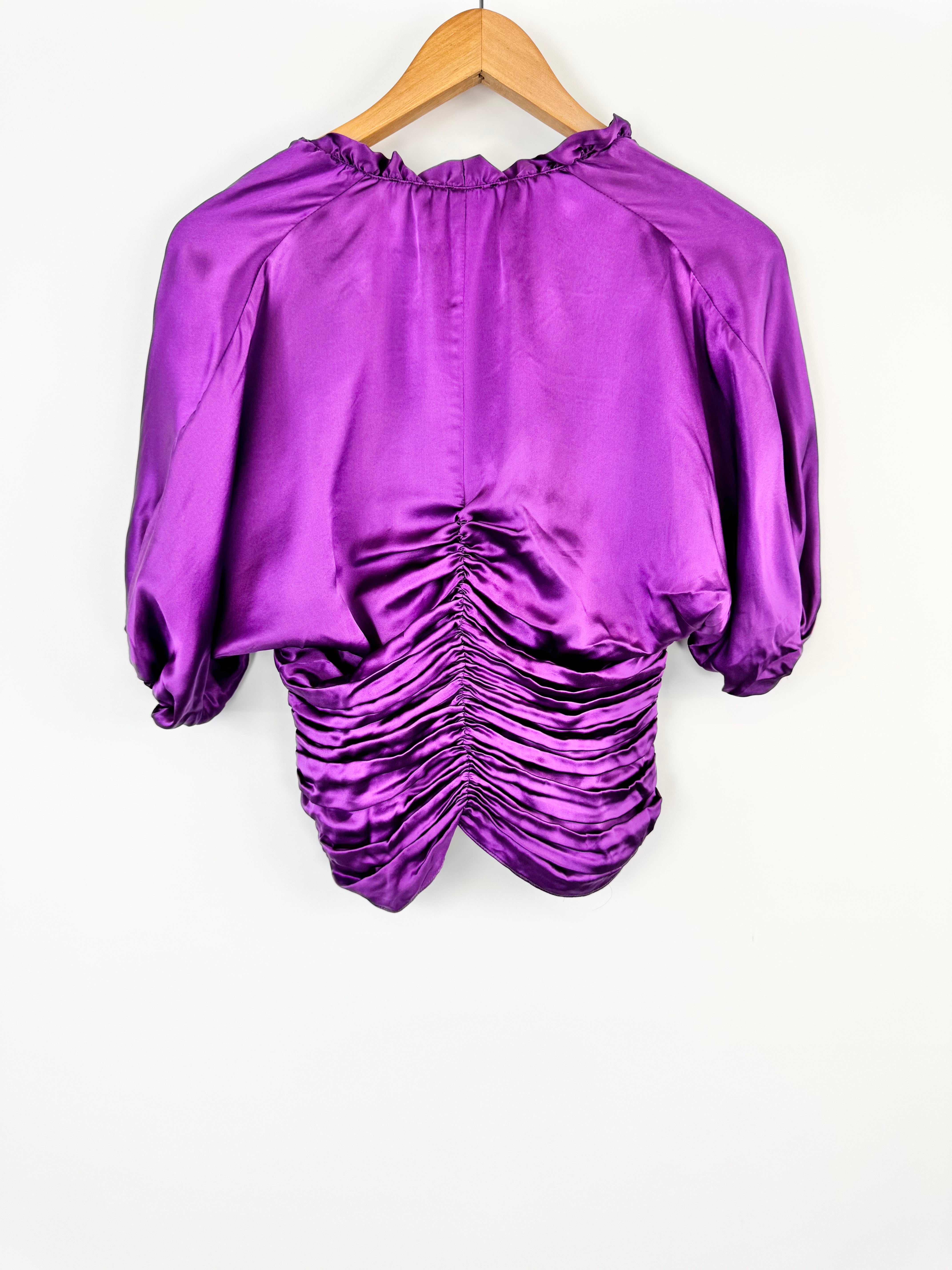 Carla Zampatti Violet Ruched Silk Crop Top - AU10
