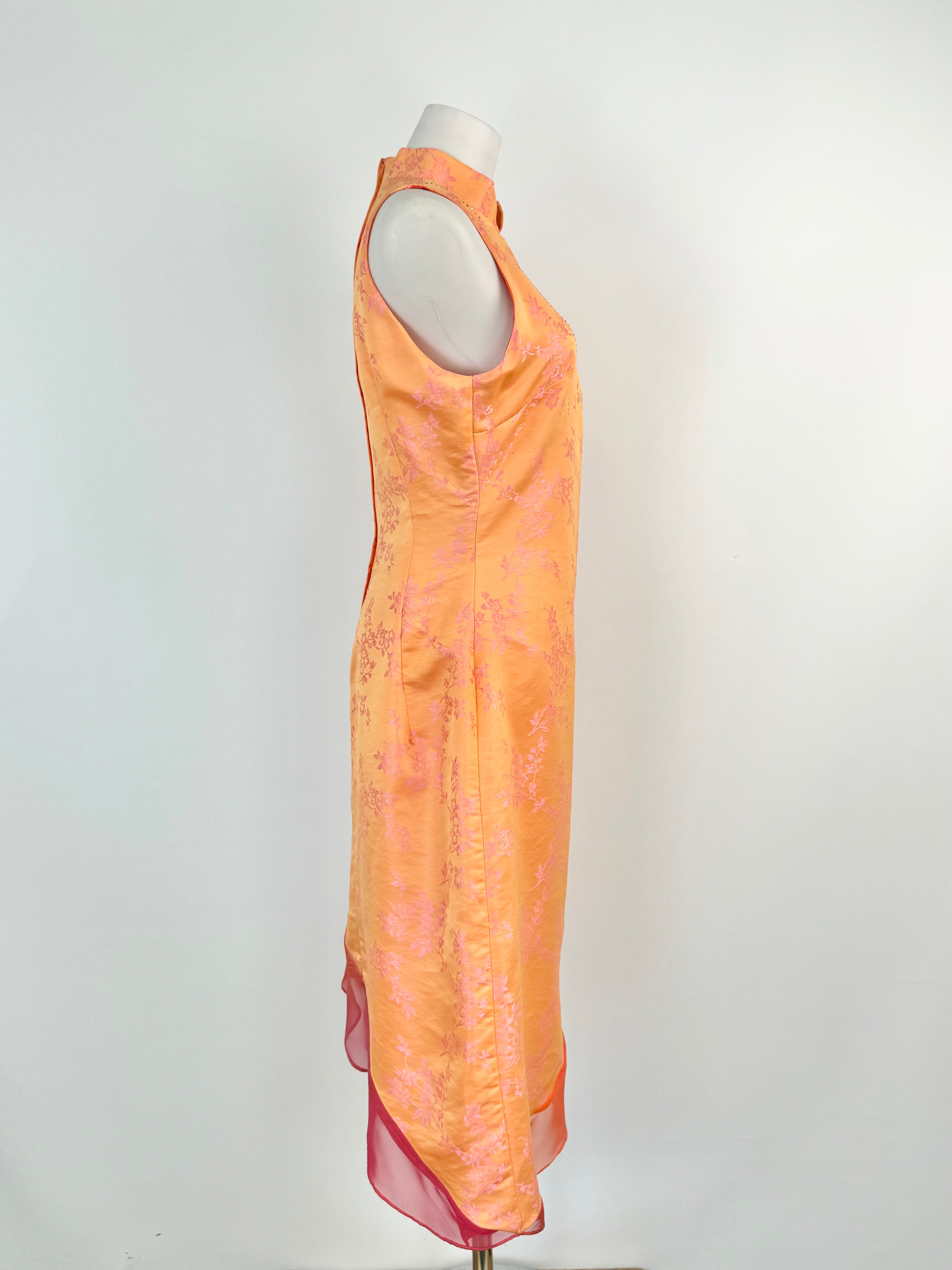 Vintage Studibaker Sunset Orange & Pink Floral Sleeveless Dress - AU6/8