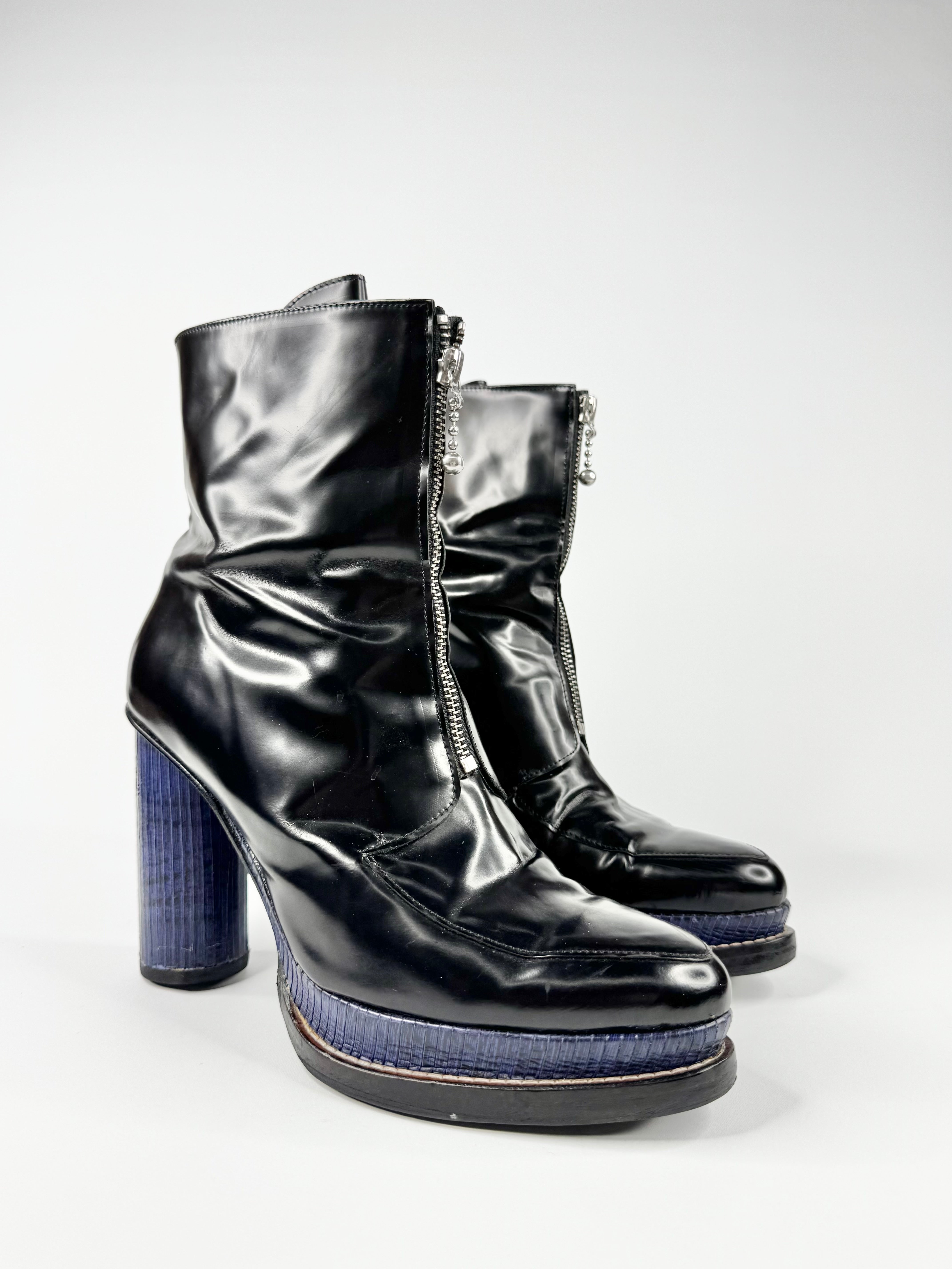 Opening Ceremony Shiny Calf Grunge Belt Buckle Boots - EU40