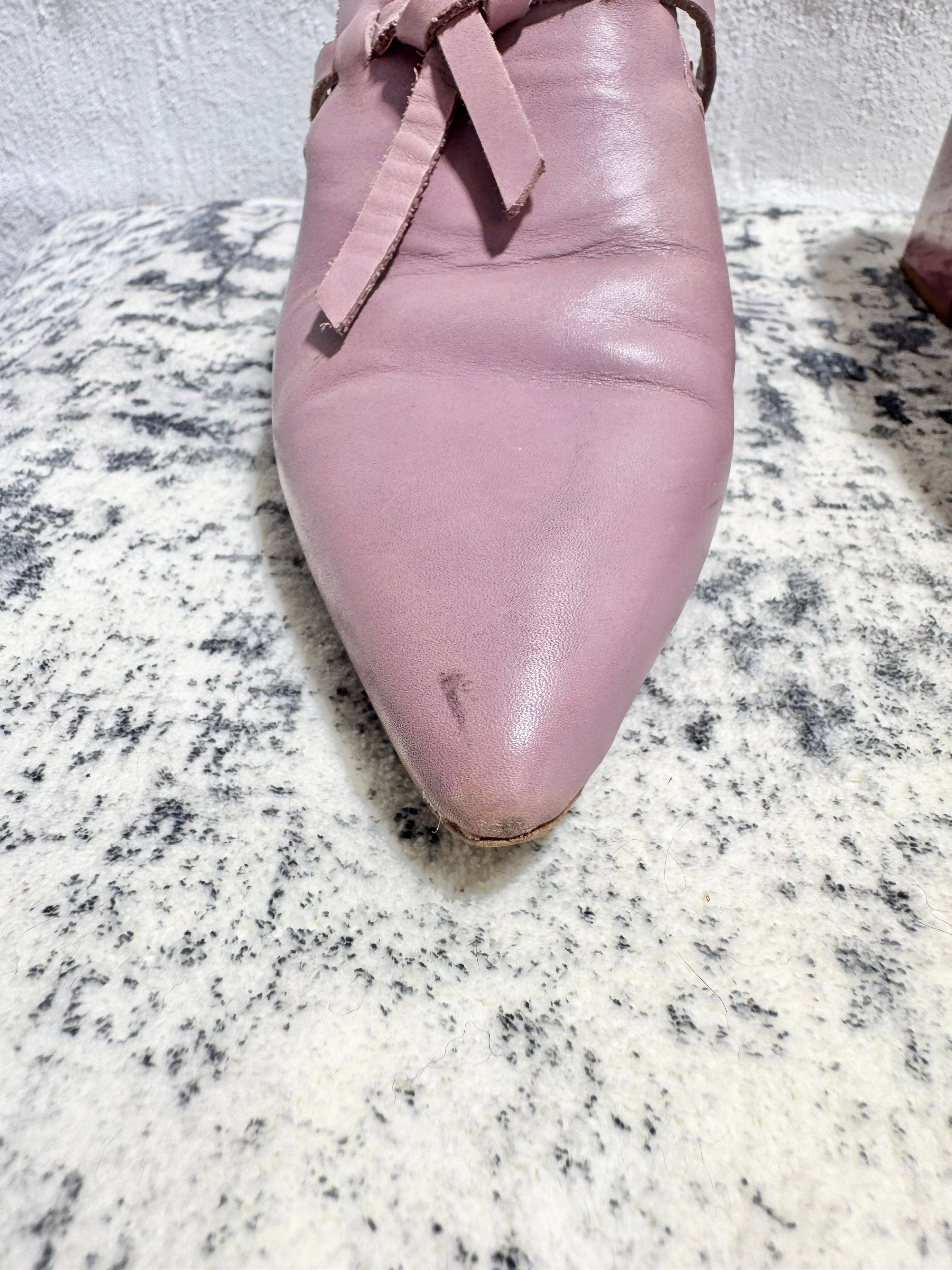 Mi Piaci Dusty Pink Leather Pointed Toe Block Heel Pumps - EU39
