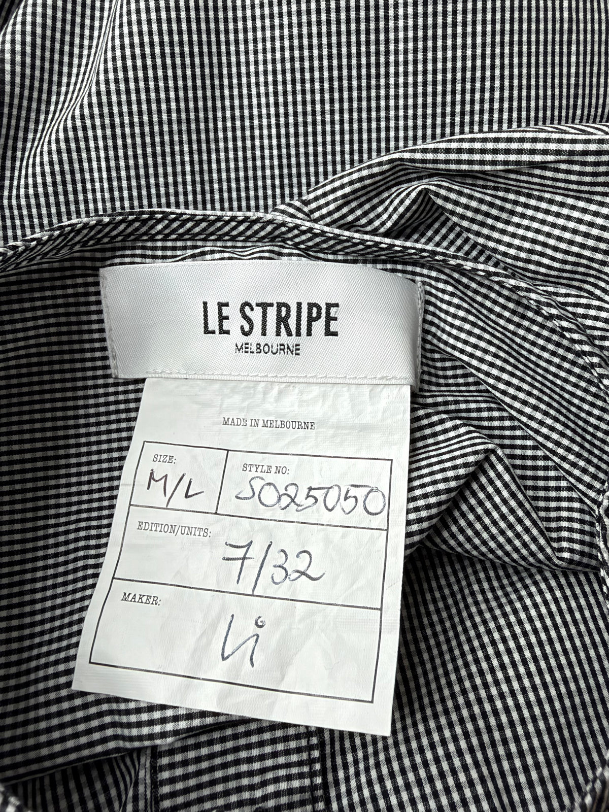 Le Stripe Black & White Micro Gingham Short Sleeve Blouse - AU10/12