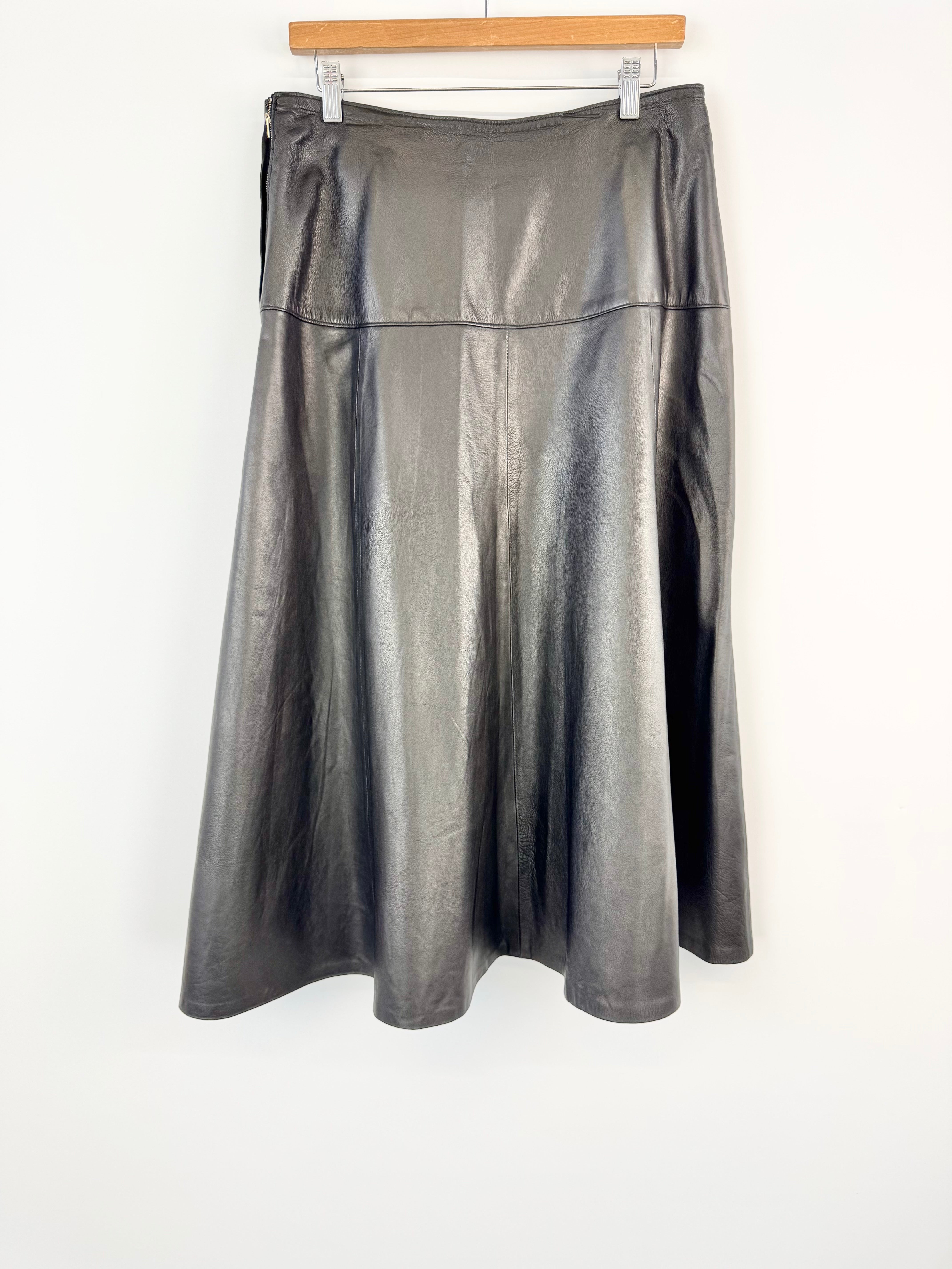 MFW Vintage John Palermo Black Leather A-Line Skirt - AU12