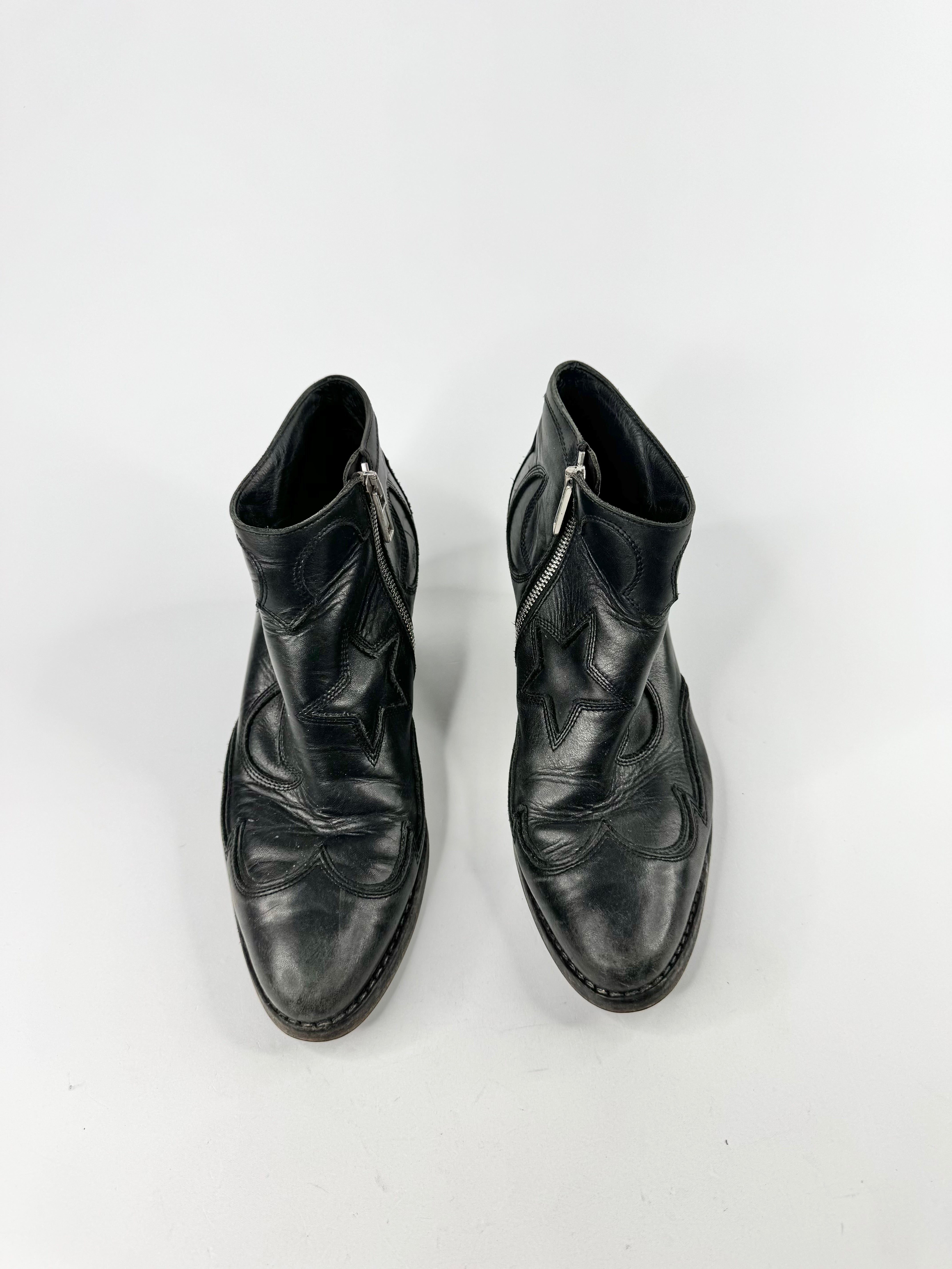 McQ Black Moon & Stars Cowboy Ankle Boots - EU39