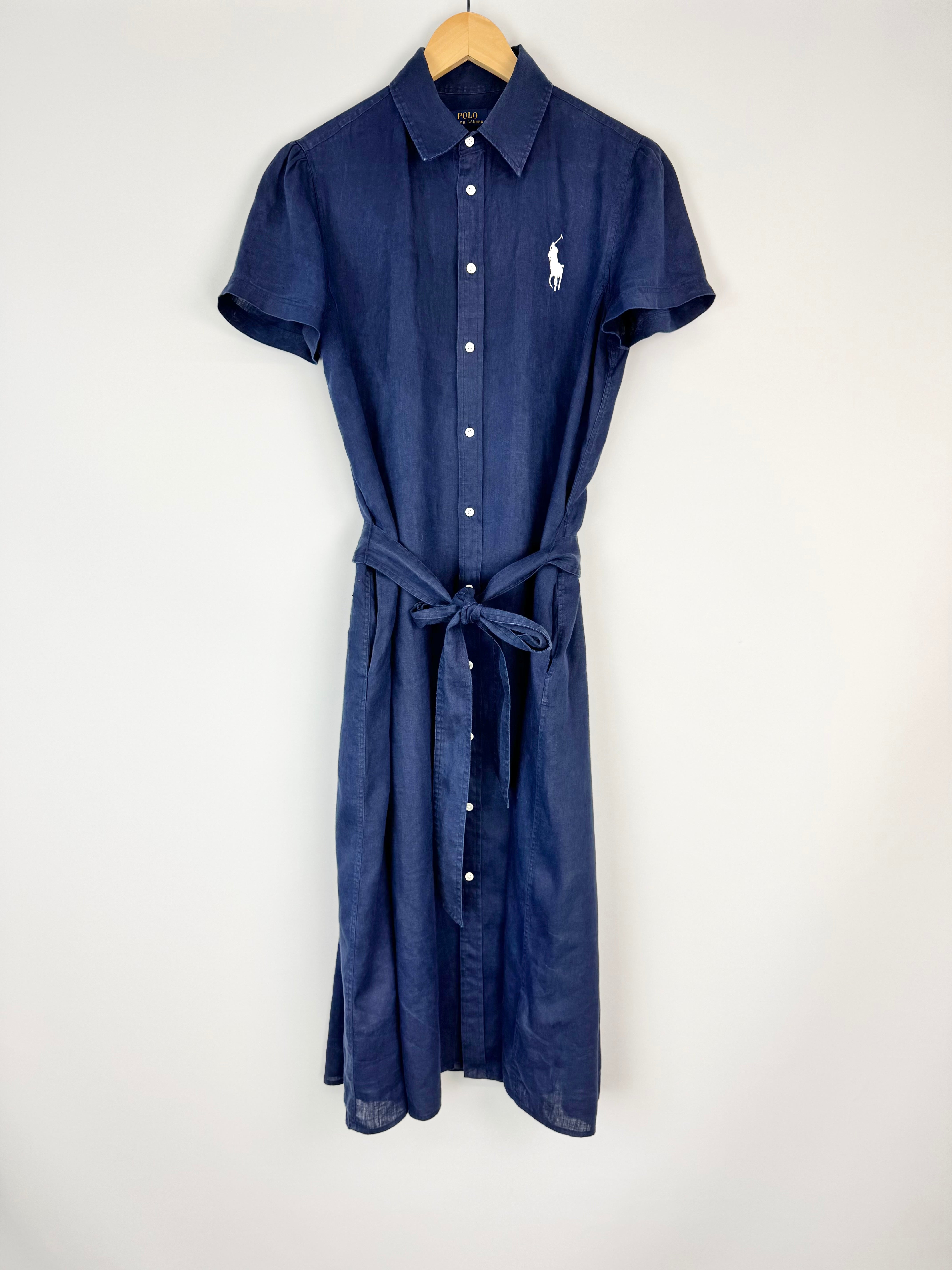 Ralph Lauren Navy Blue Linen Shirt Dress - AU10/12