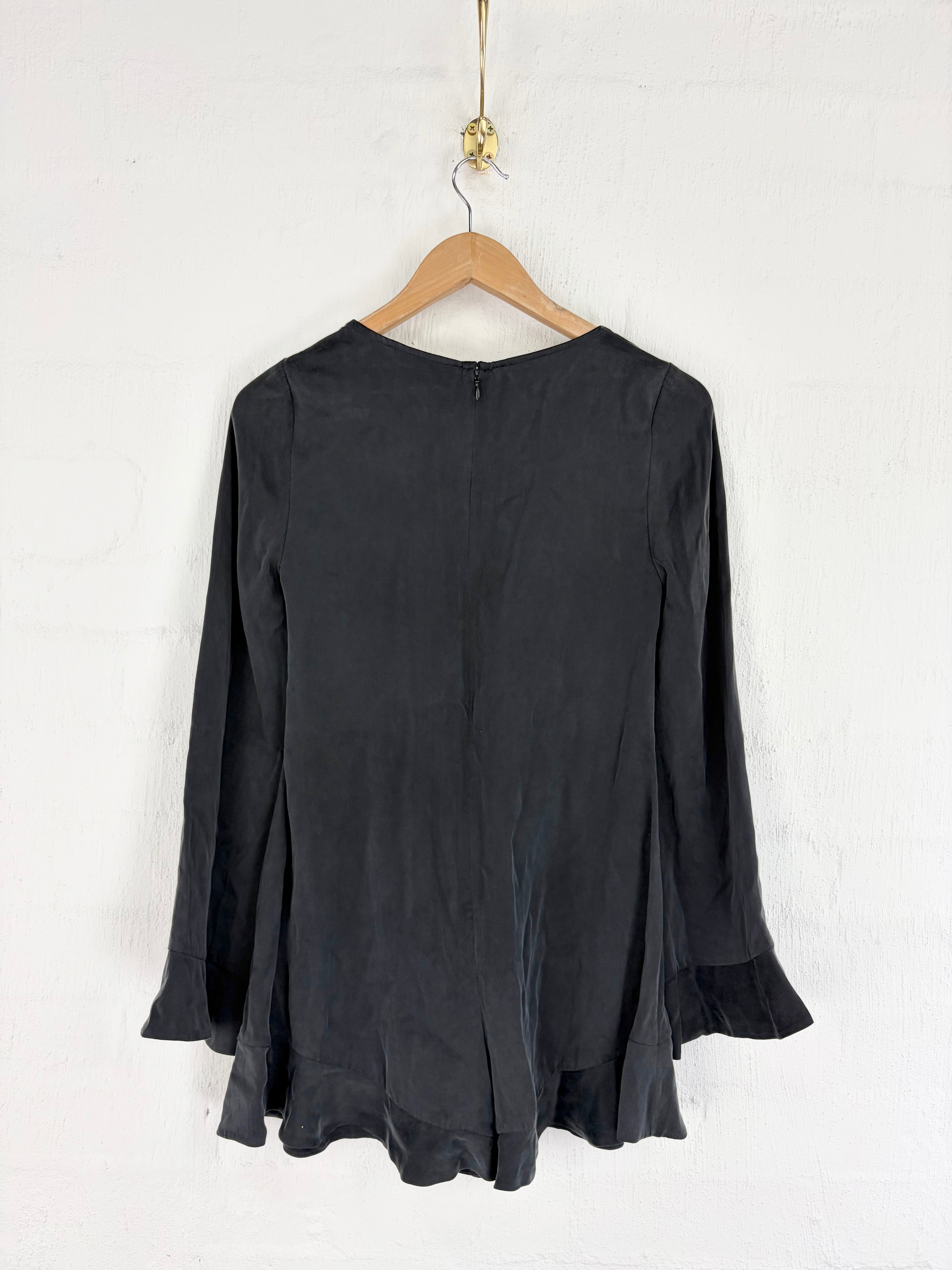 Zimmermann Black Washed Silk Frilled Playsuit - AU6/8