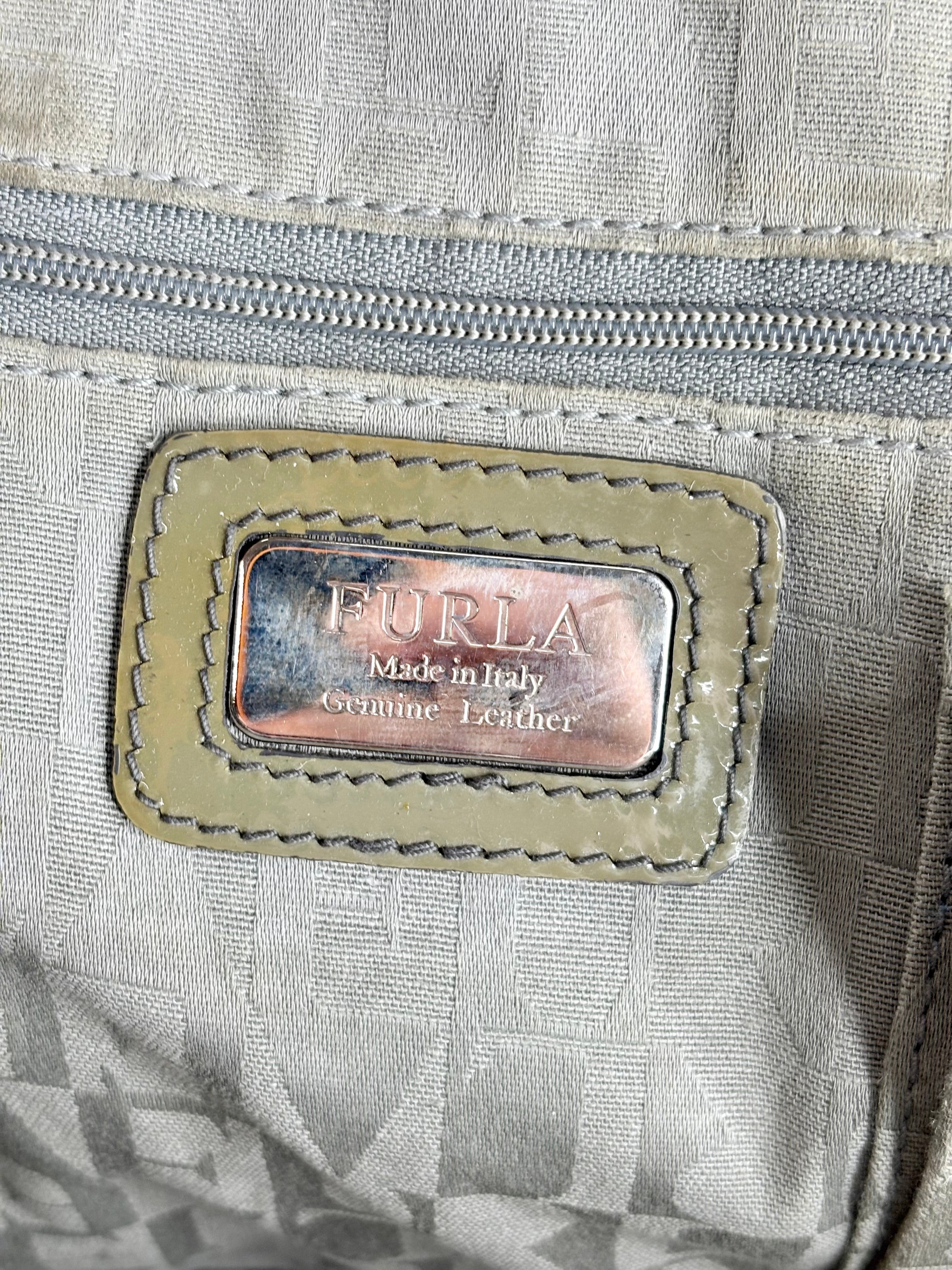 Furla Olive Green Patent Leather Bowling Bag