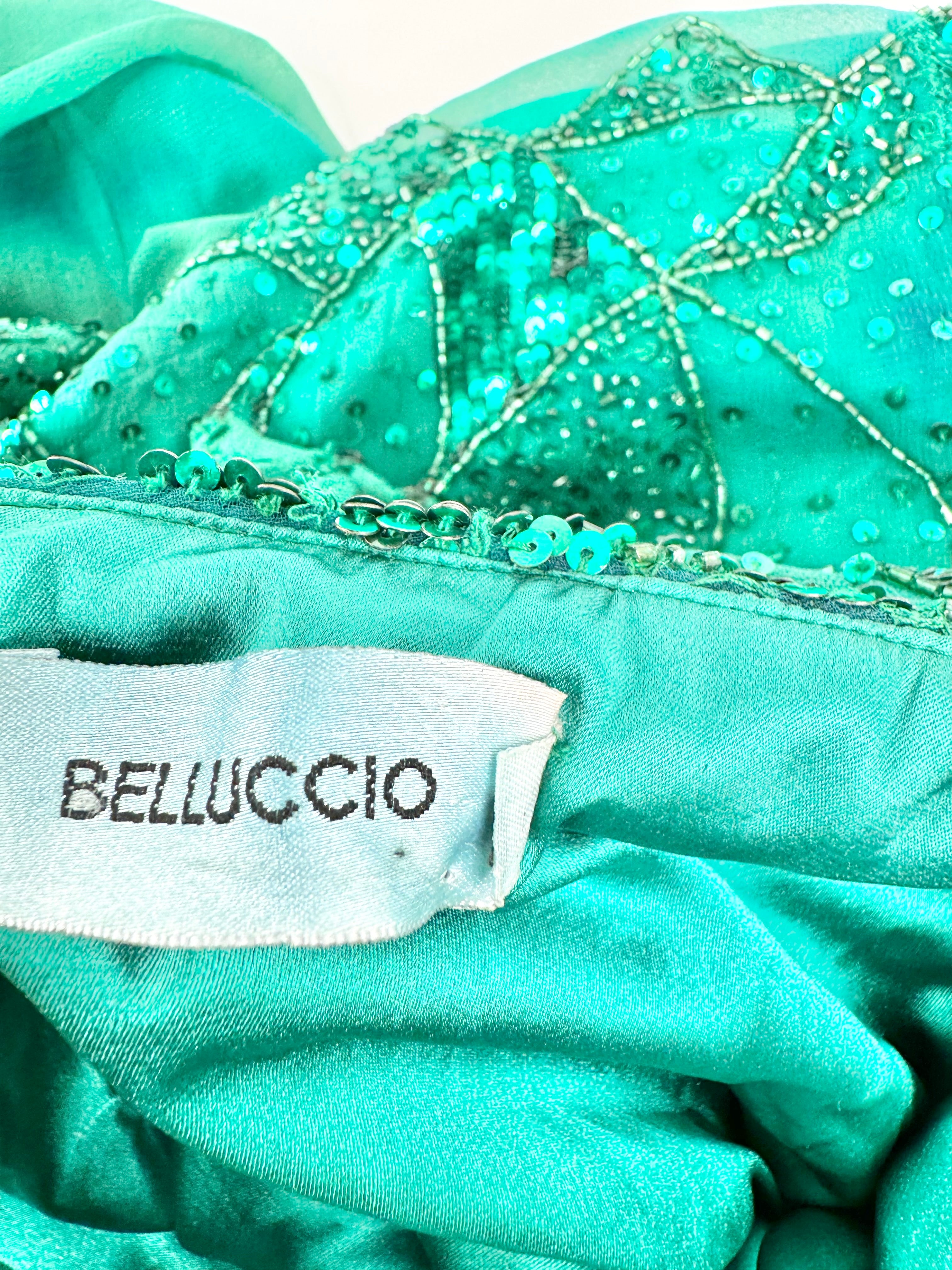 Bellucio Emerald Green Silk Sequined Maxi Dress - AU10