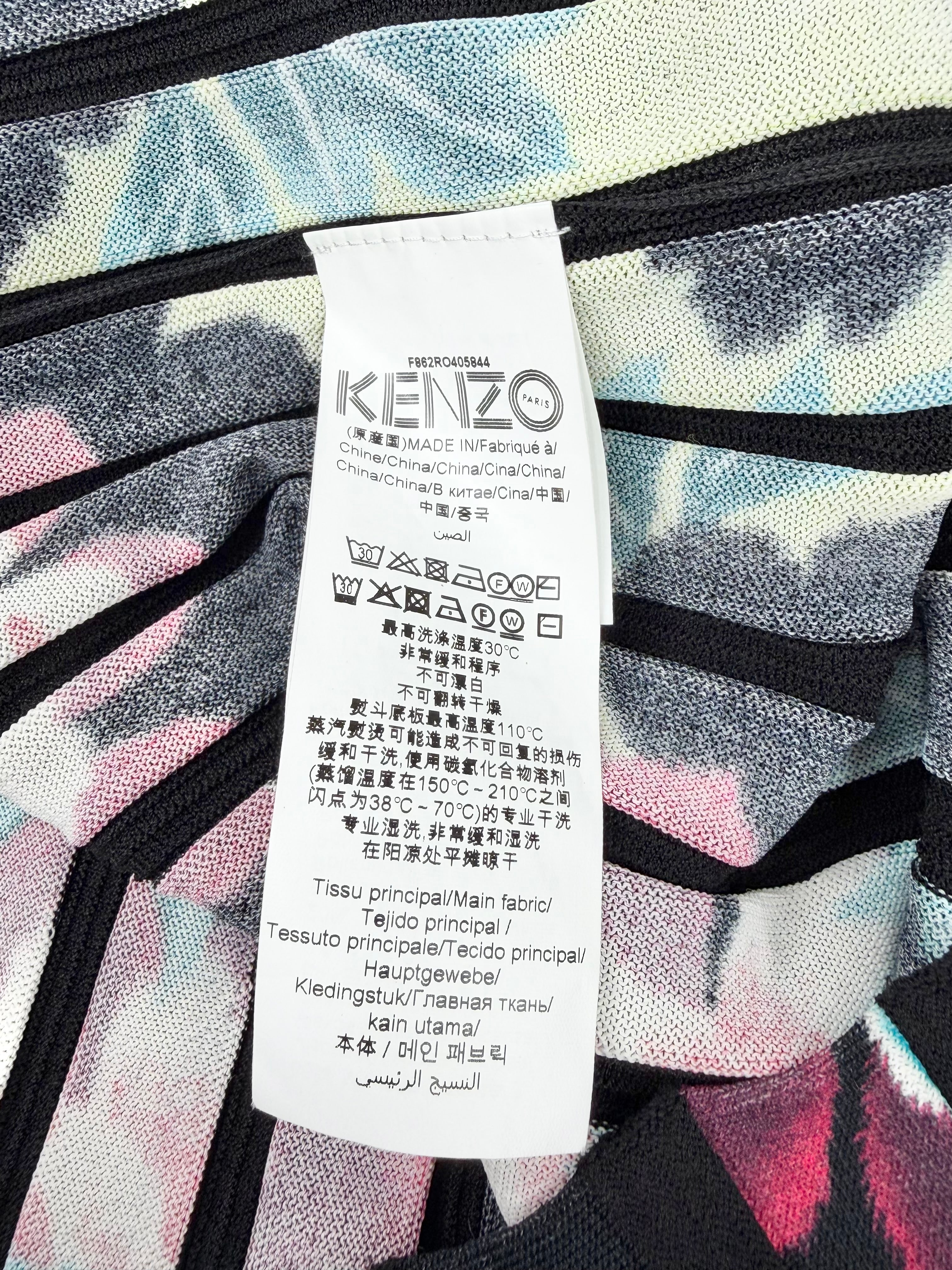 Kenzo Black & Neon Floral Rib Knit Midi Dress - AU10/12
