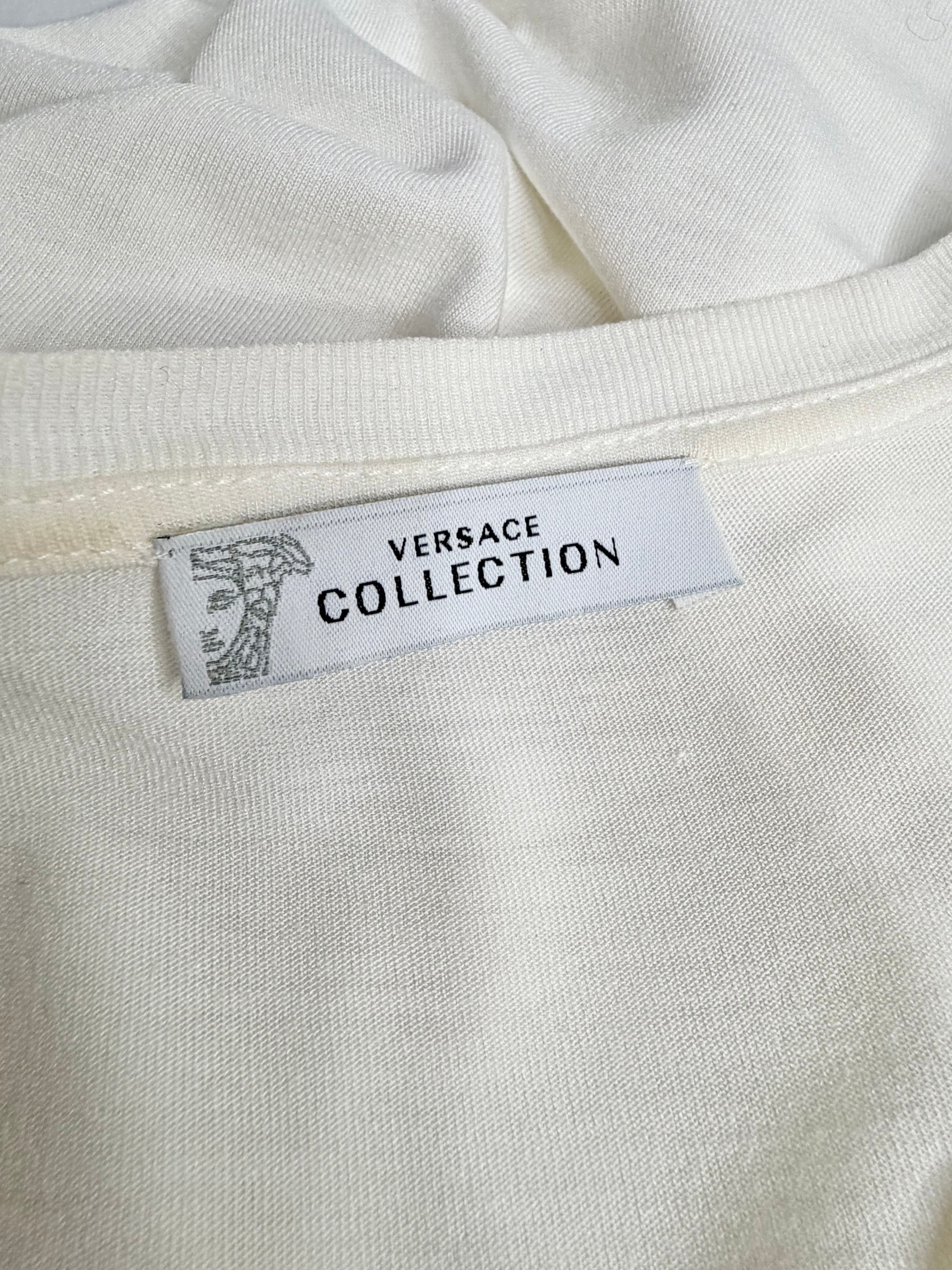 Versace White Rhinestone V-neck T-shirt - 42