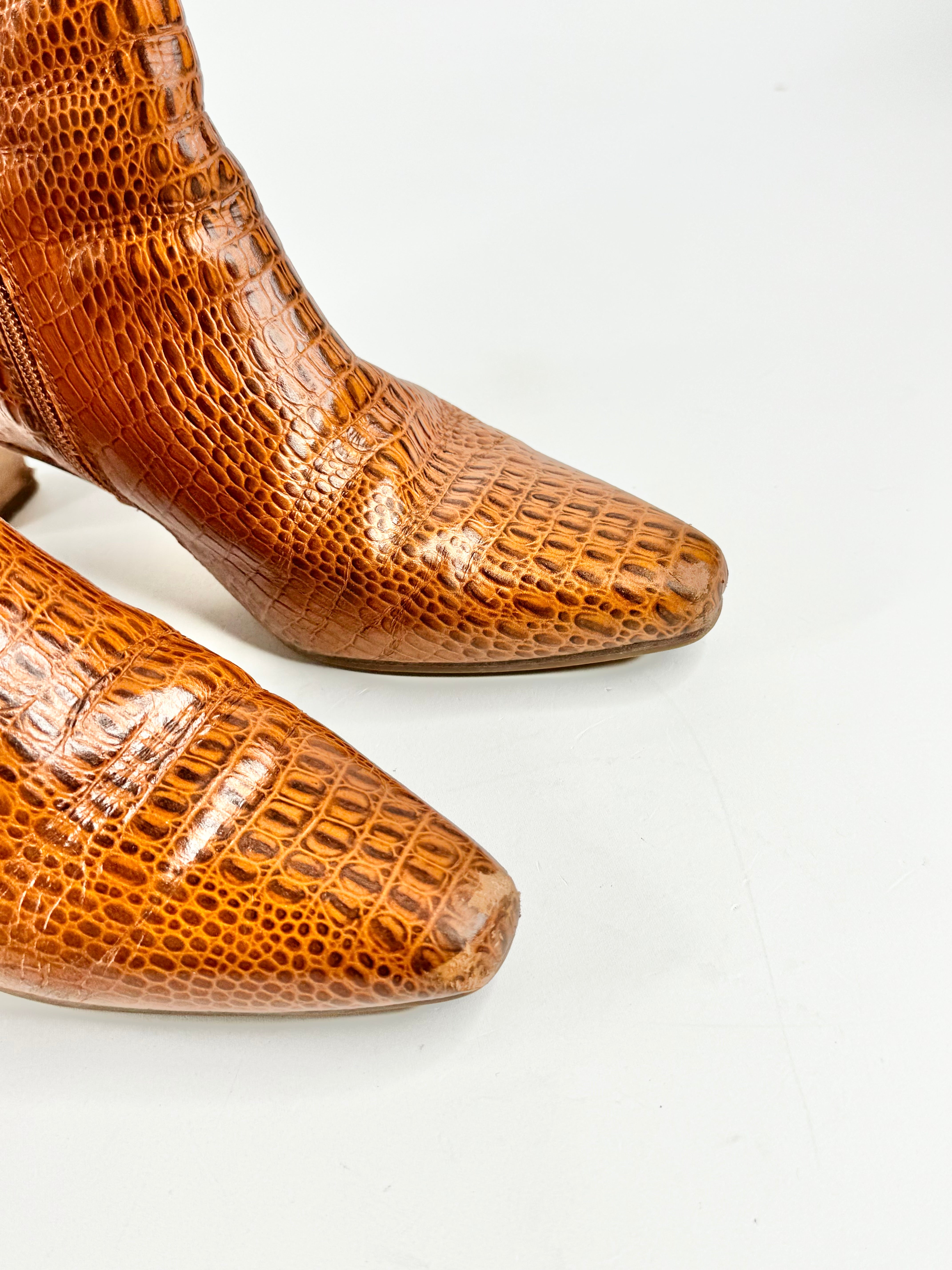 Bared Tan Reptile Ankle Boots - EU38