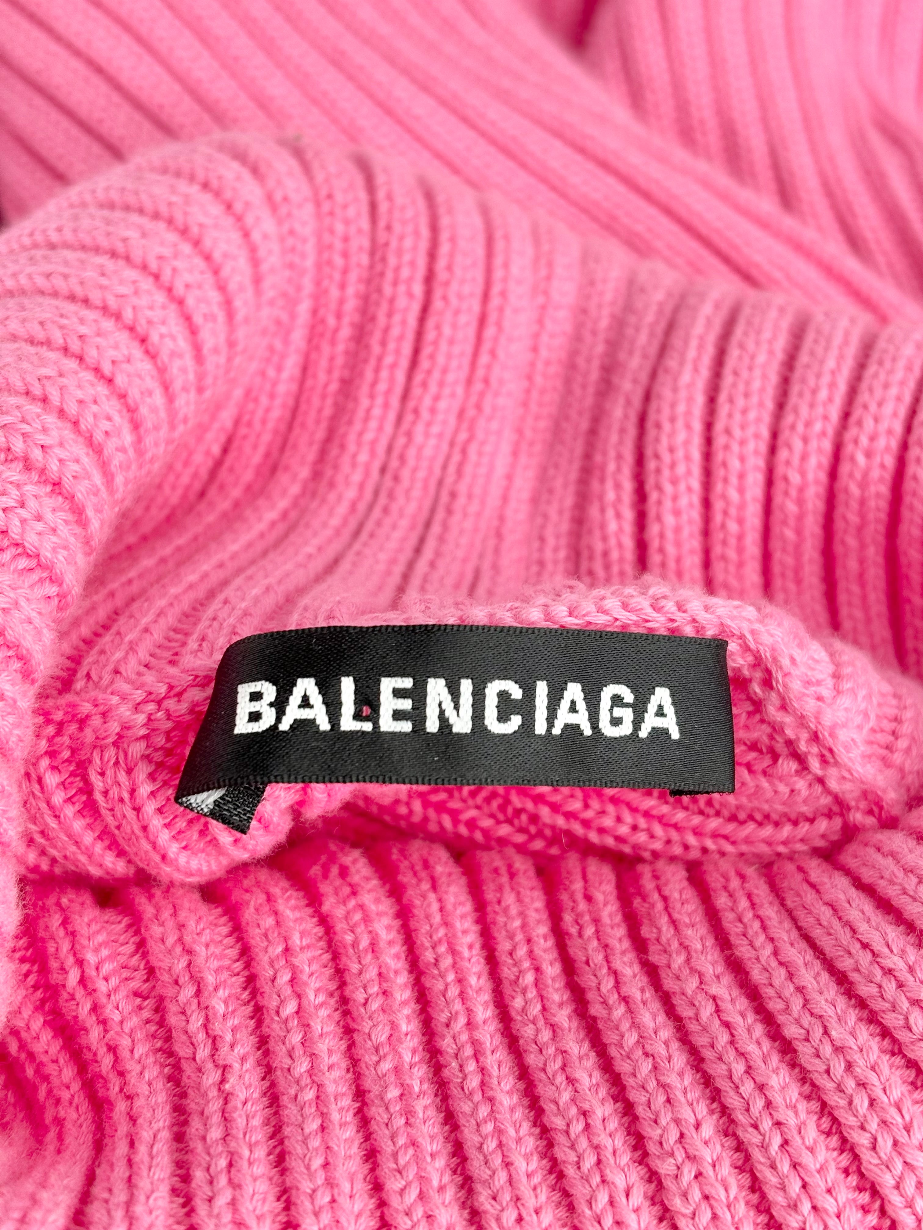 Balenciaga Pink Ribbed-Knit Logo Print Oversized Sweater - AU6/8
