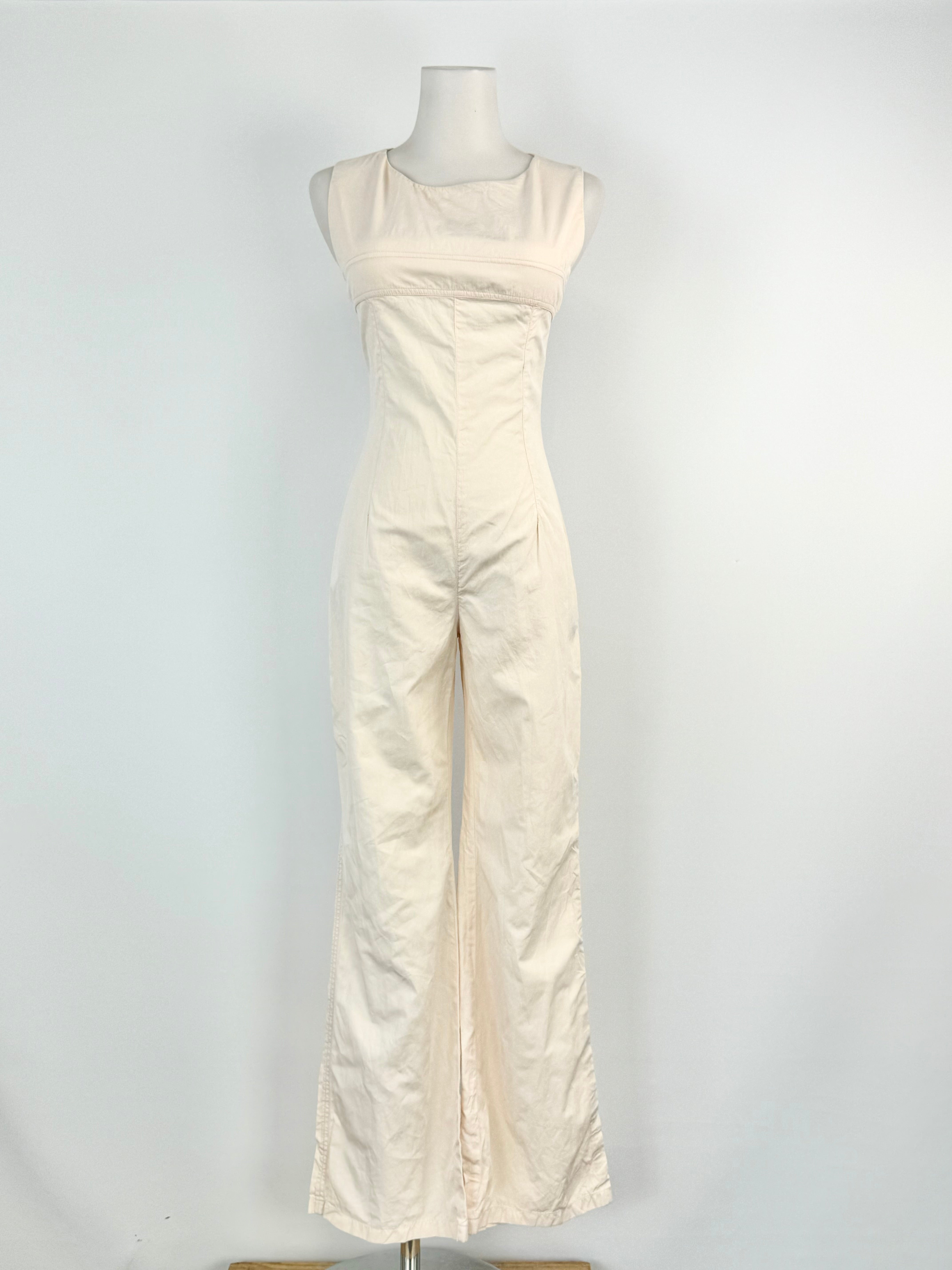 Vintage 2002 Chanel Apricot Pastel Sleeveless Cotton & Silk Jumpsuit - AU6/8