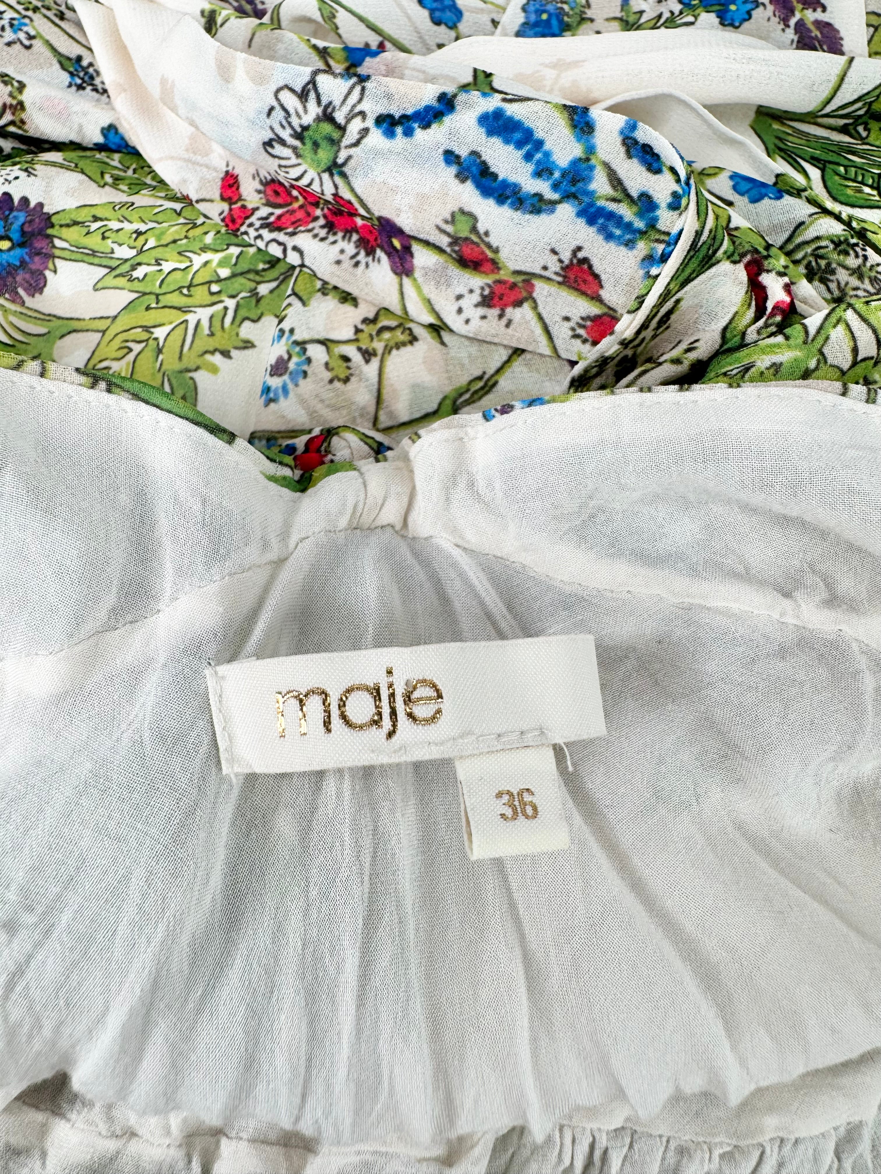 Maje White 'Rascalle' Floral Print Twist Crepe de Chine Maxi Dress - AU8