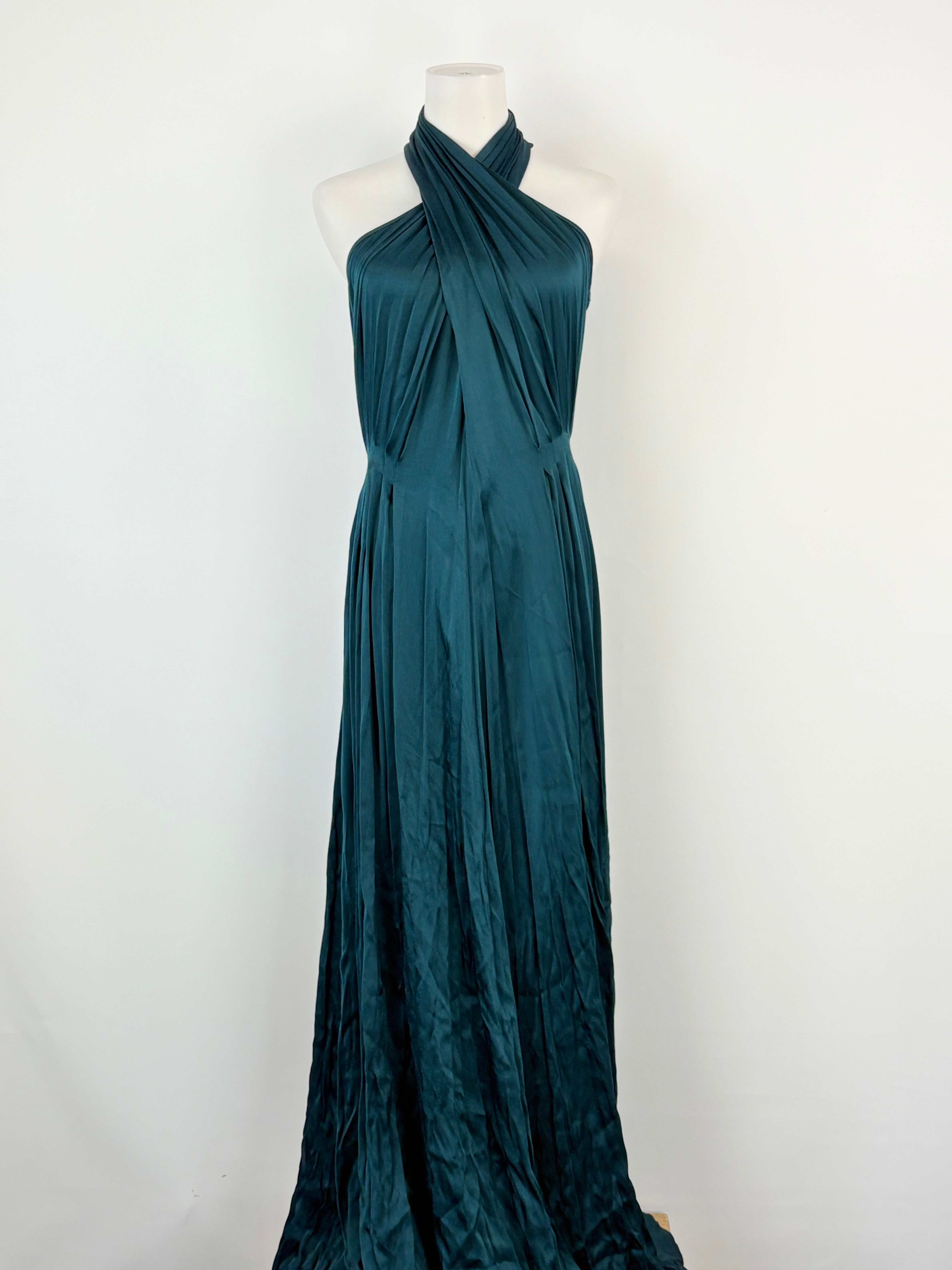 L'Agence Prussian Blue Cross-Strap Halter Neck Gown - AU6/8