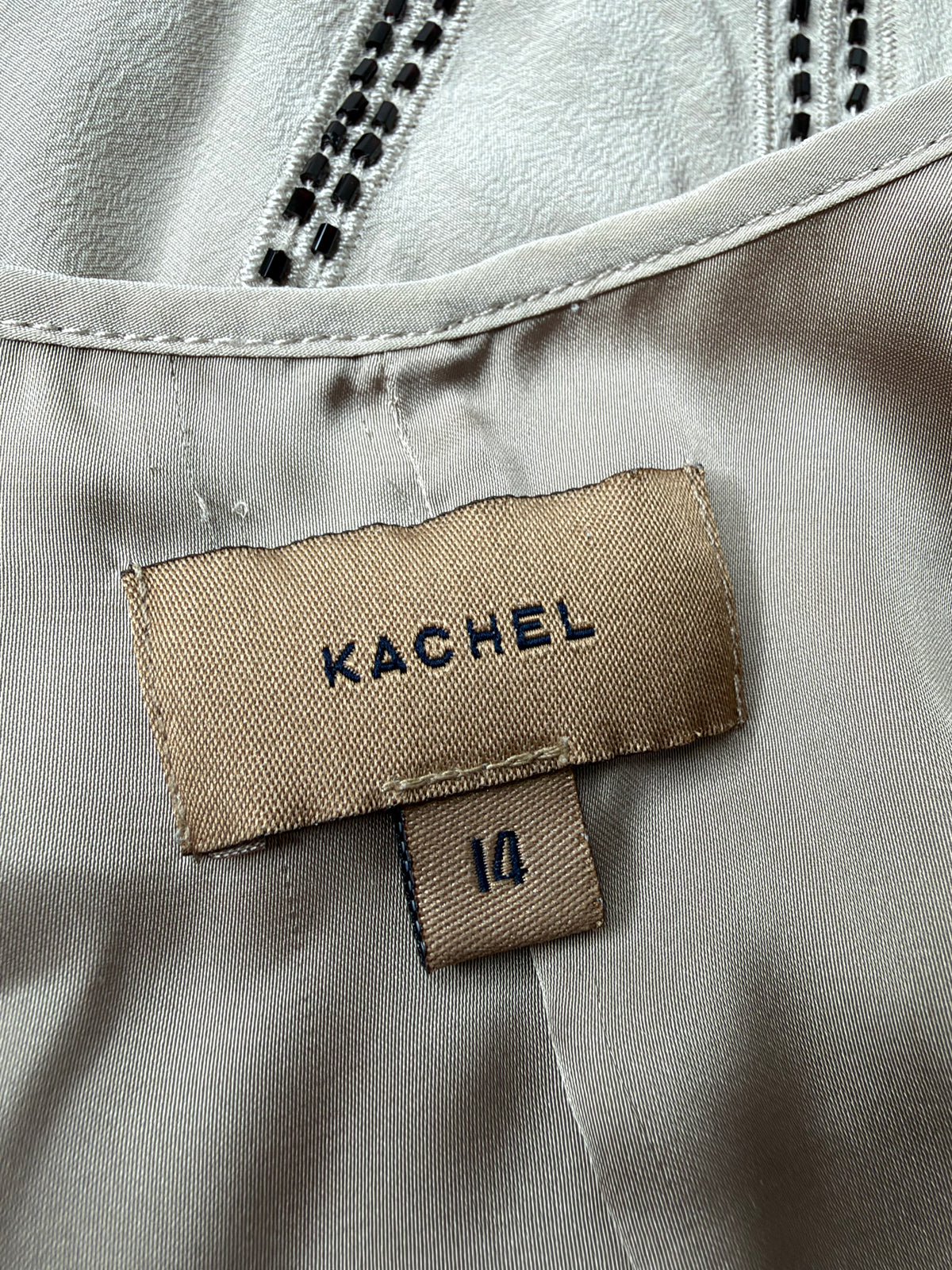 Kachel Silk Beaded Taupe Dress - AU10