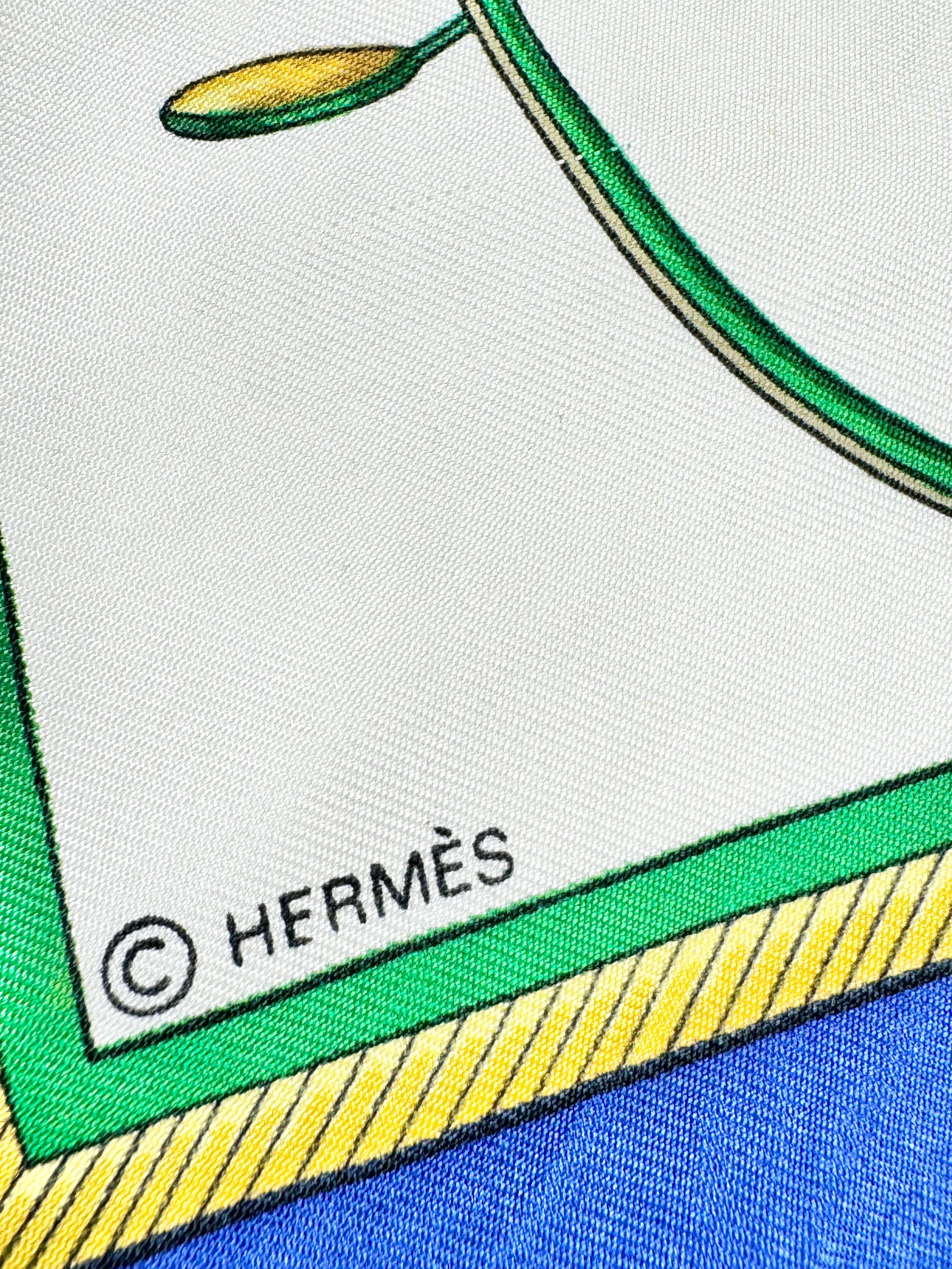 Hermès Scarf Carré ‘les voitures à transformation’ Blue Silk Scarf