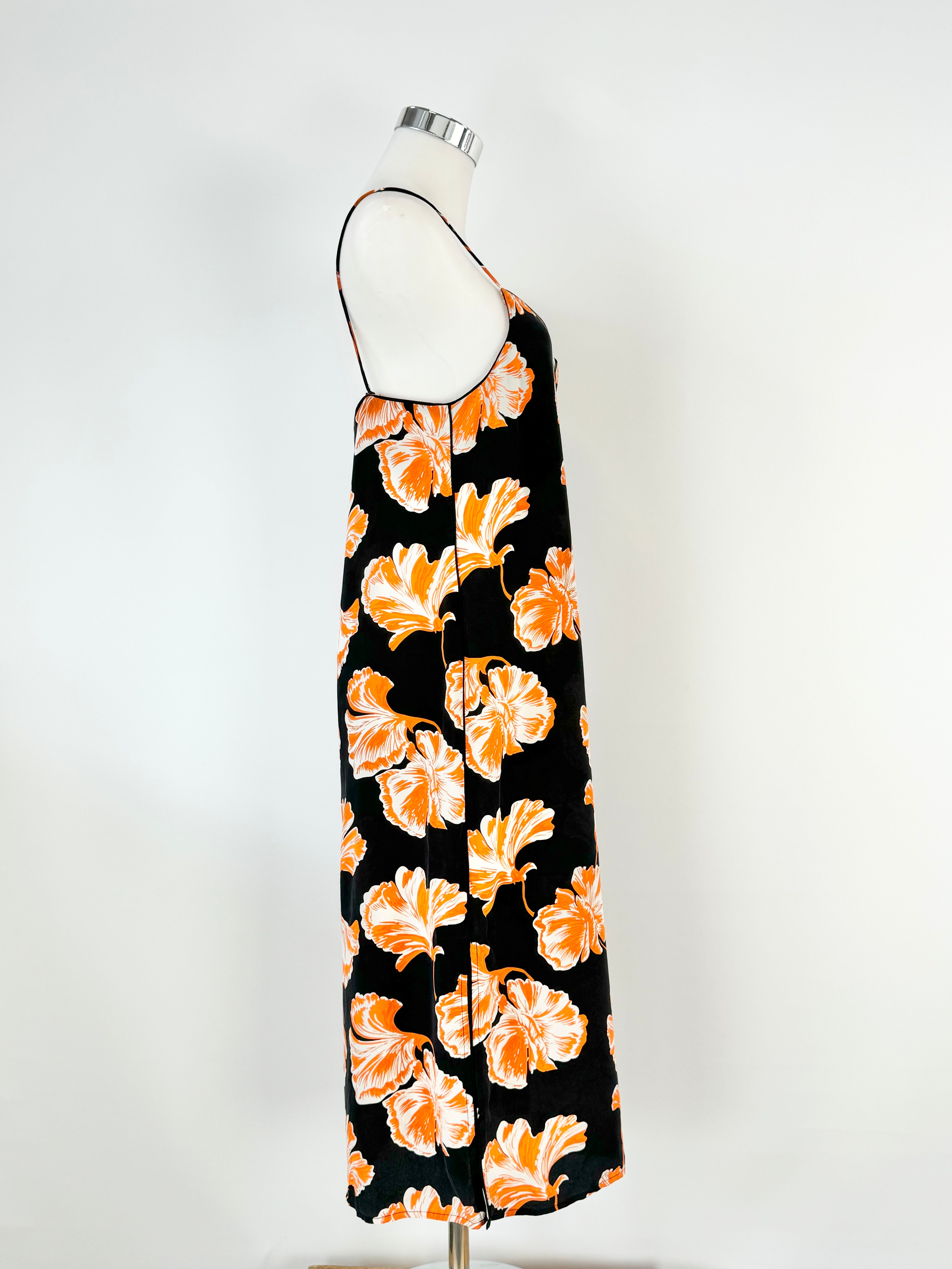 Ganni 'Geroux' Black & Orange Silk Slip - AU8