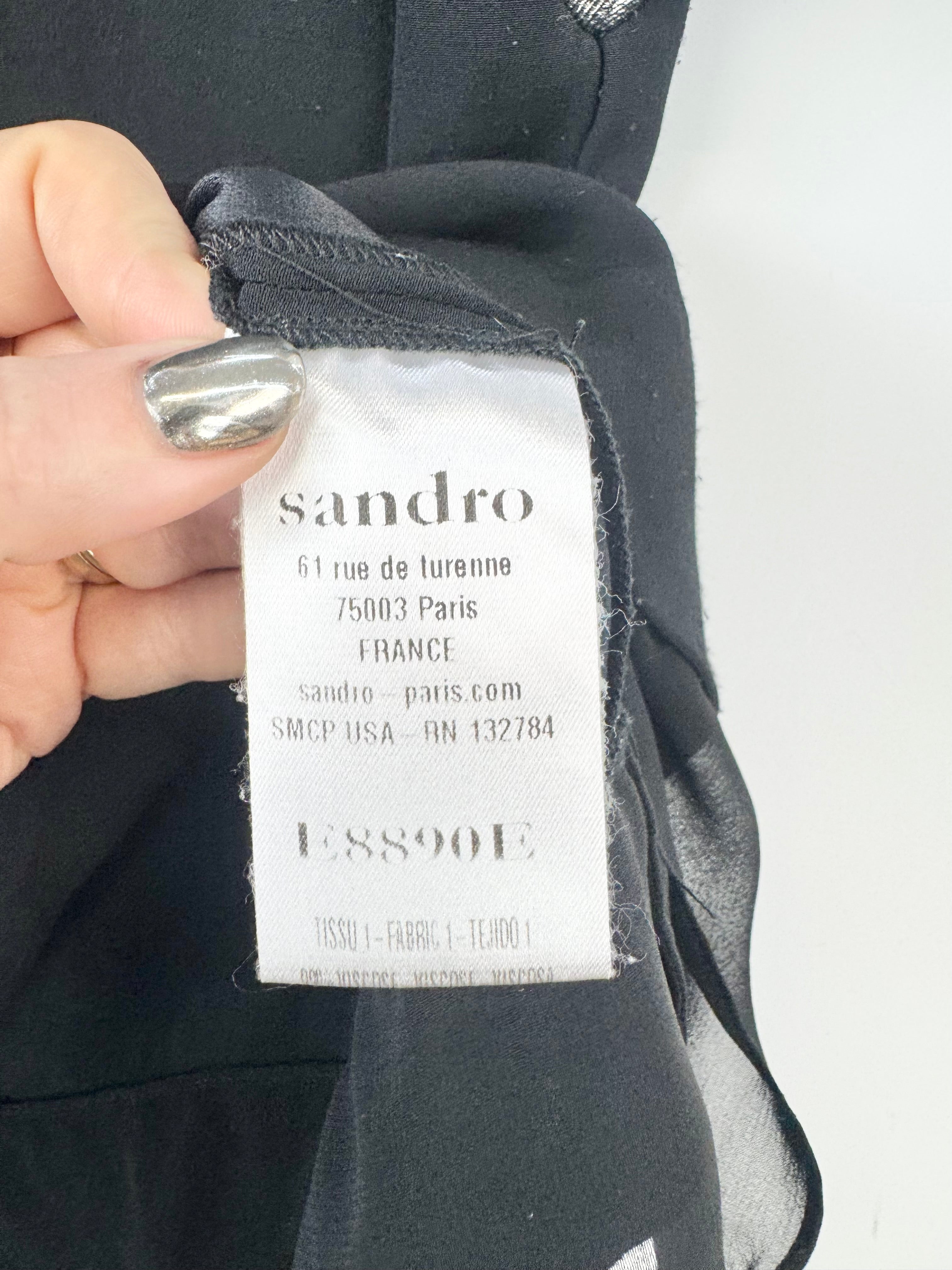 Vintage Sandro Black & Silver Lurex Blouse - AU10