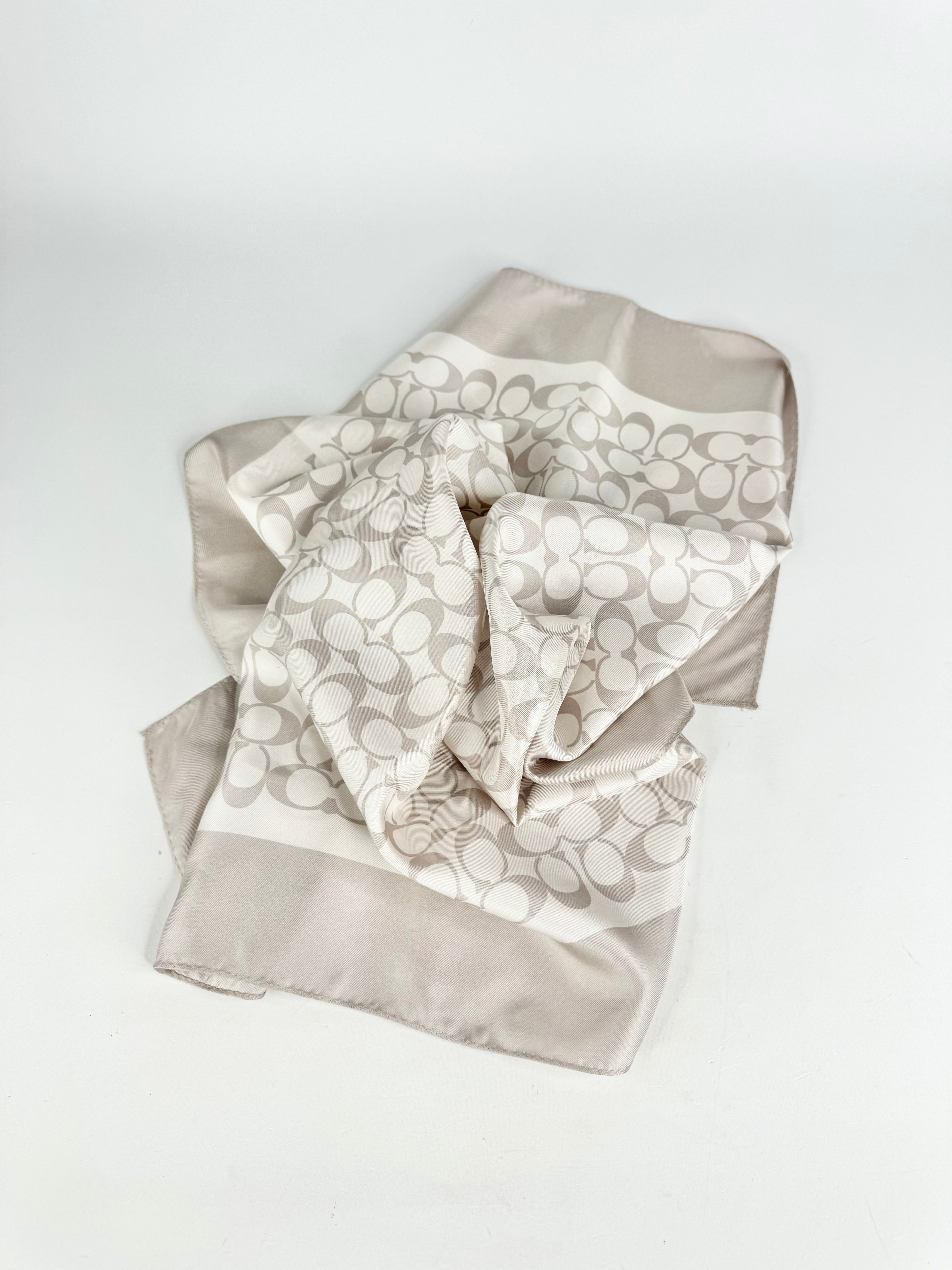 Coach Pearlescent Grey Silk Logo Scarf