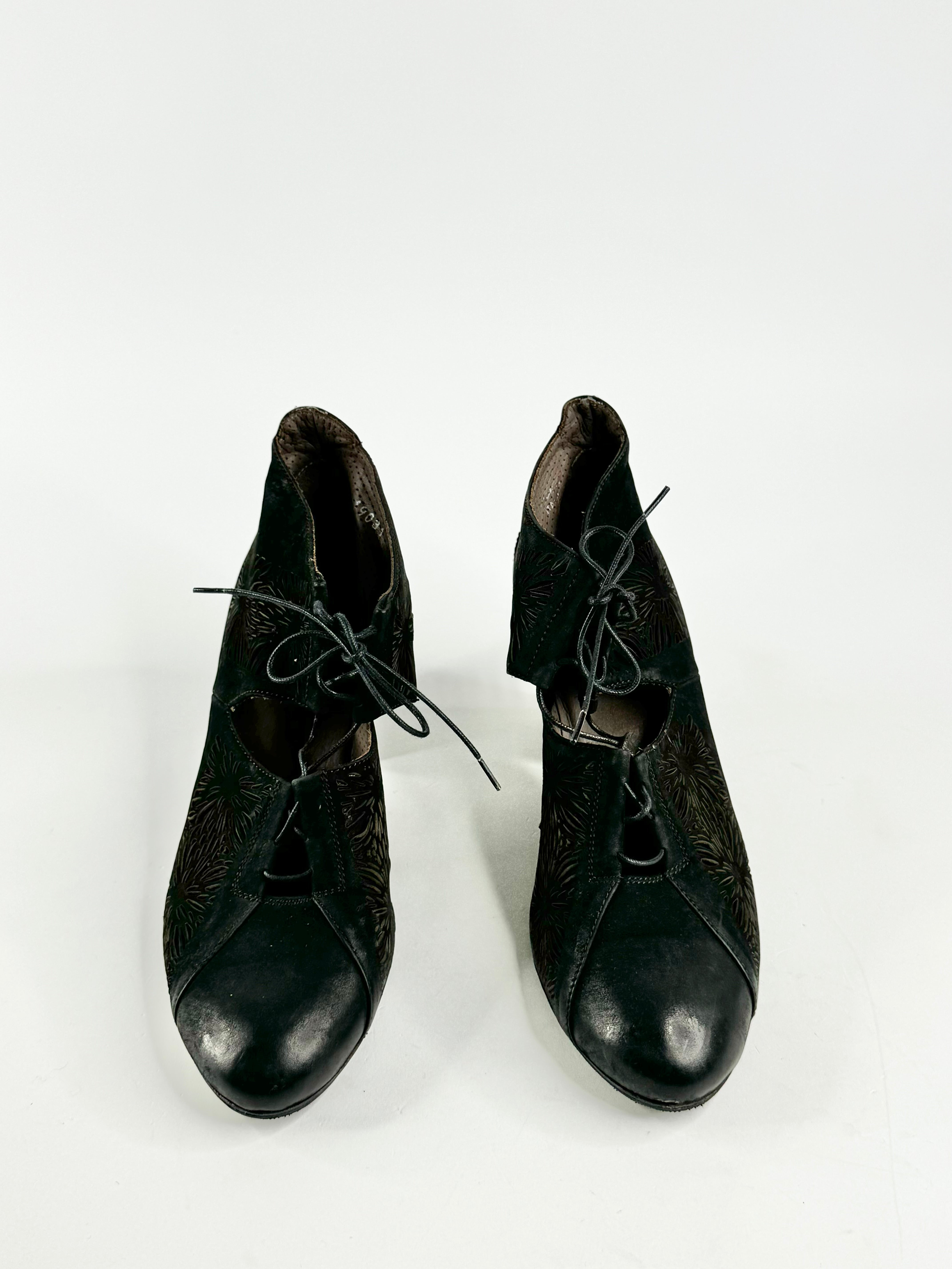 Ink Black Laser Cut Block Heels - EU37