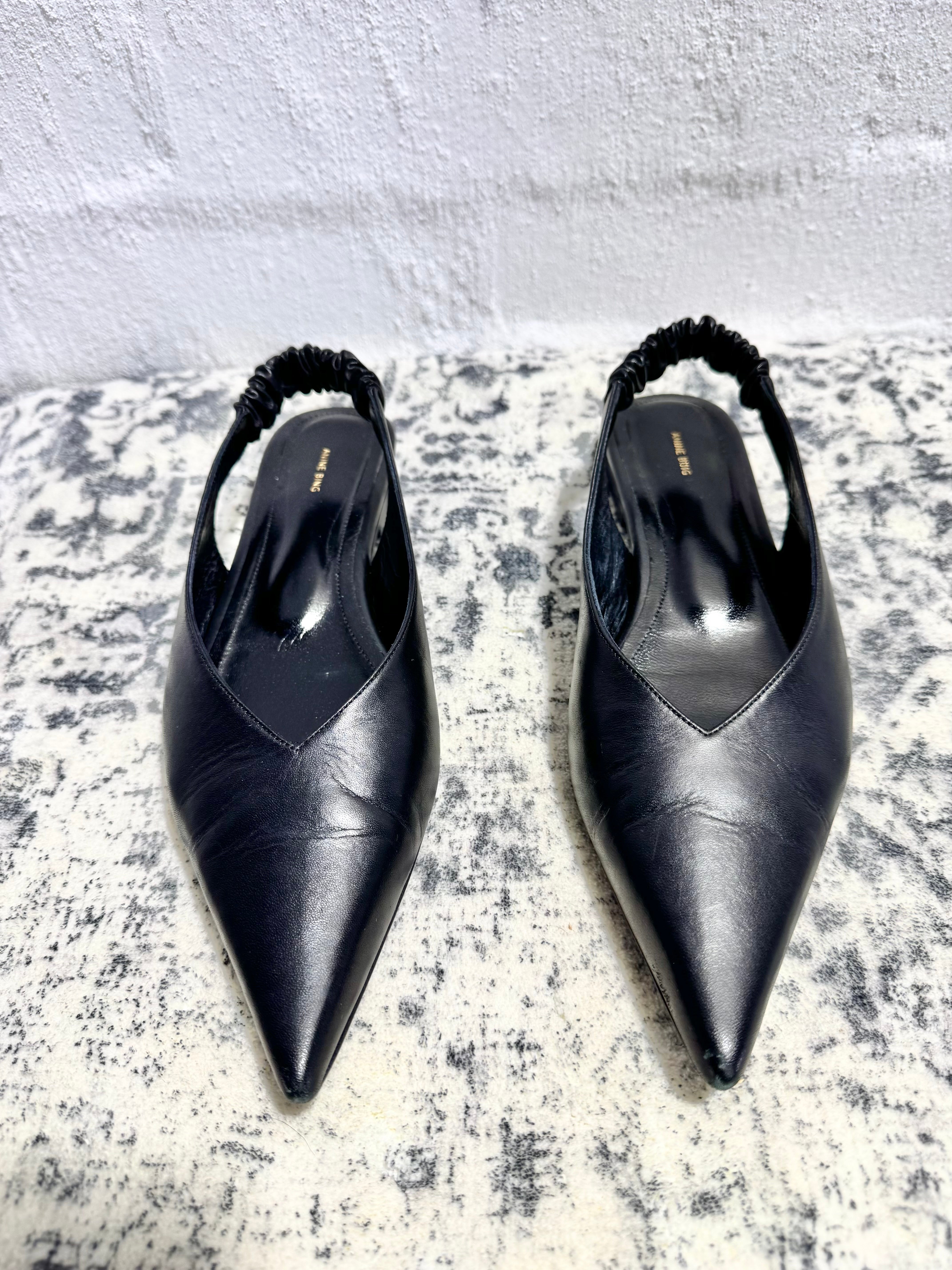 Anine Bing Black Pointed Toe Sling Backs - EU38
