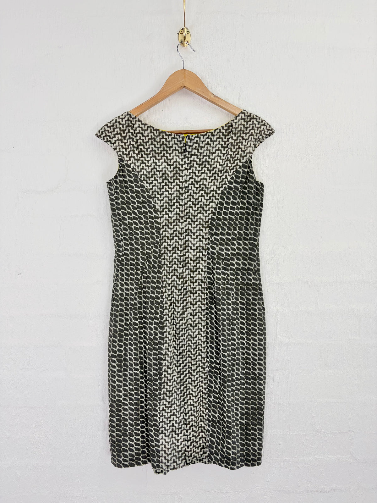 Versace Collection Grey and White Abstract Geometric Patterned Sheath Dress - AU10/12