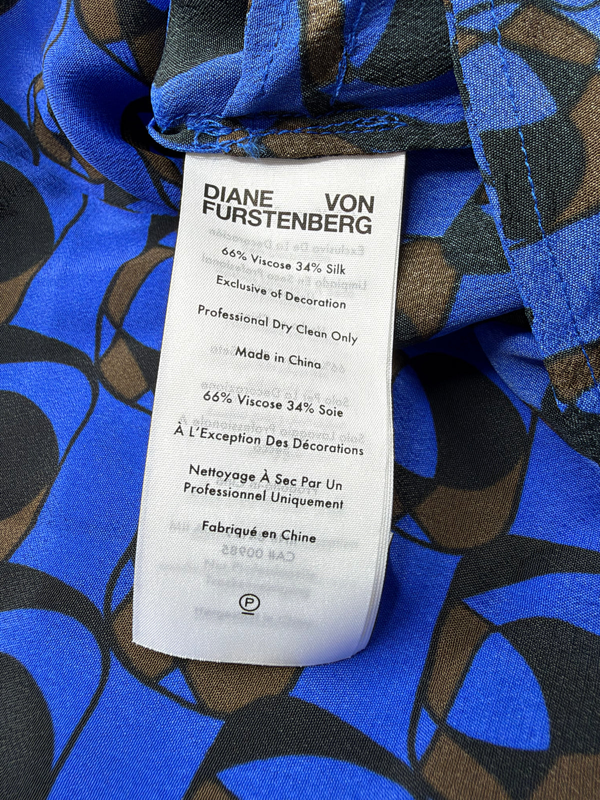 Diane Von Fursternberg Cobalt Blue Retro Patterned Long Sleeve Dress - AU12