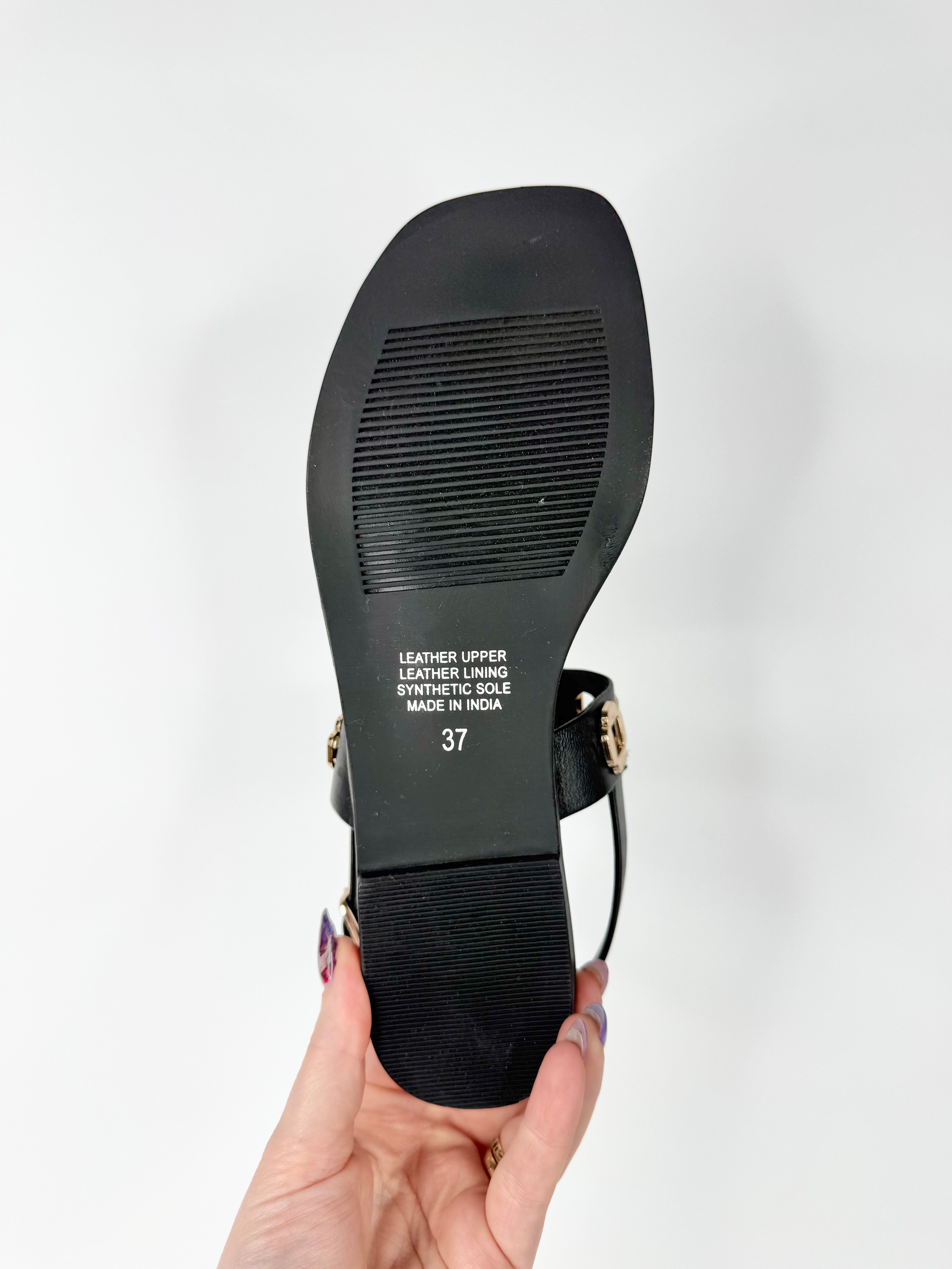 MFW Diana Ferrari Todri-DF Black Gold Eyelet Sandals - EU37