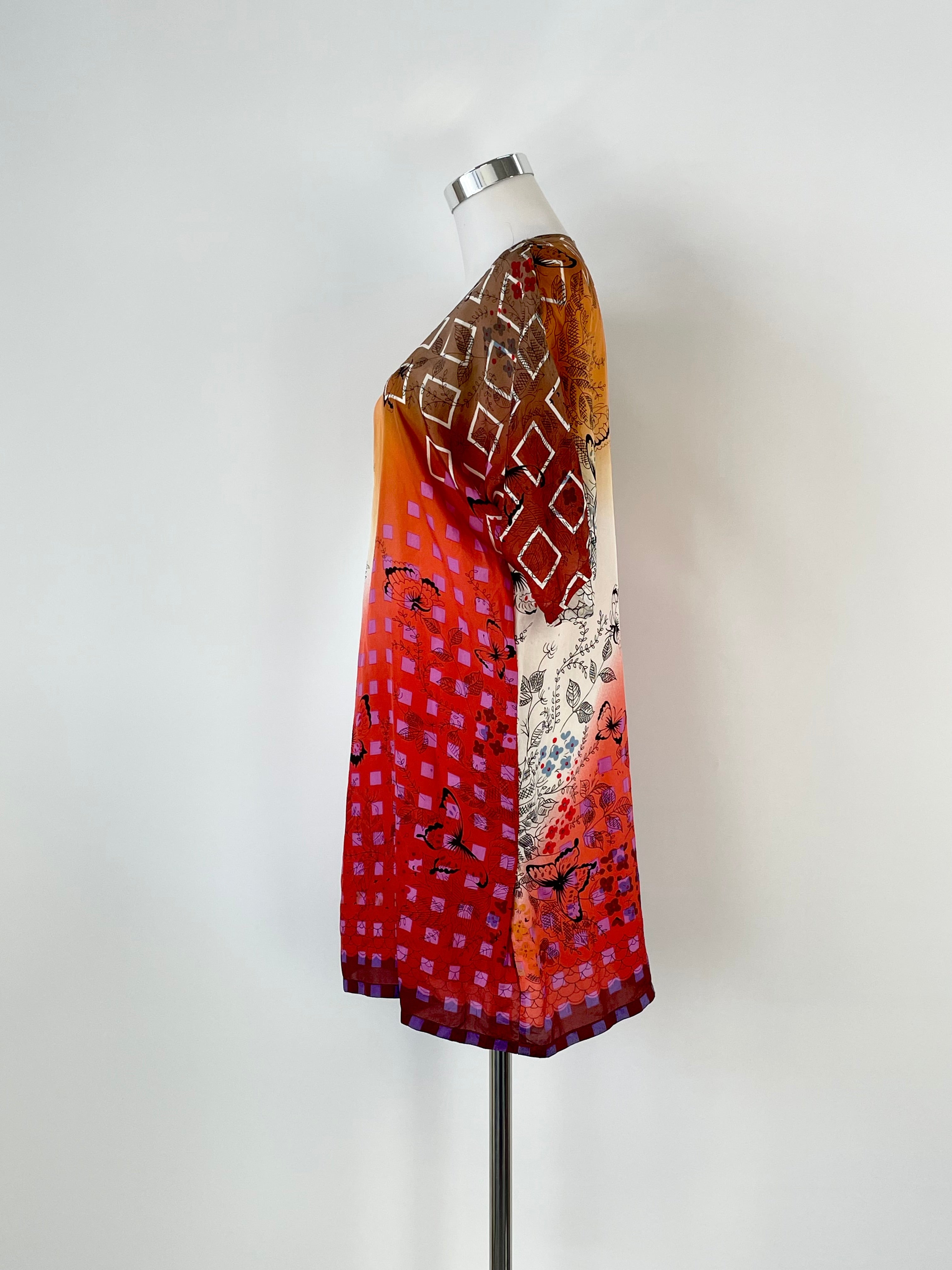 Johnny Was Sunset Butterfly-Print Silk Tunic - AU6/8
