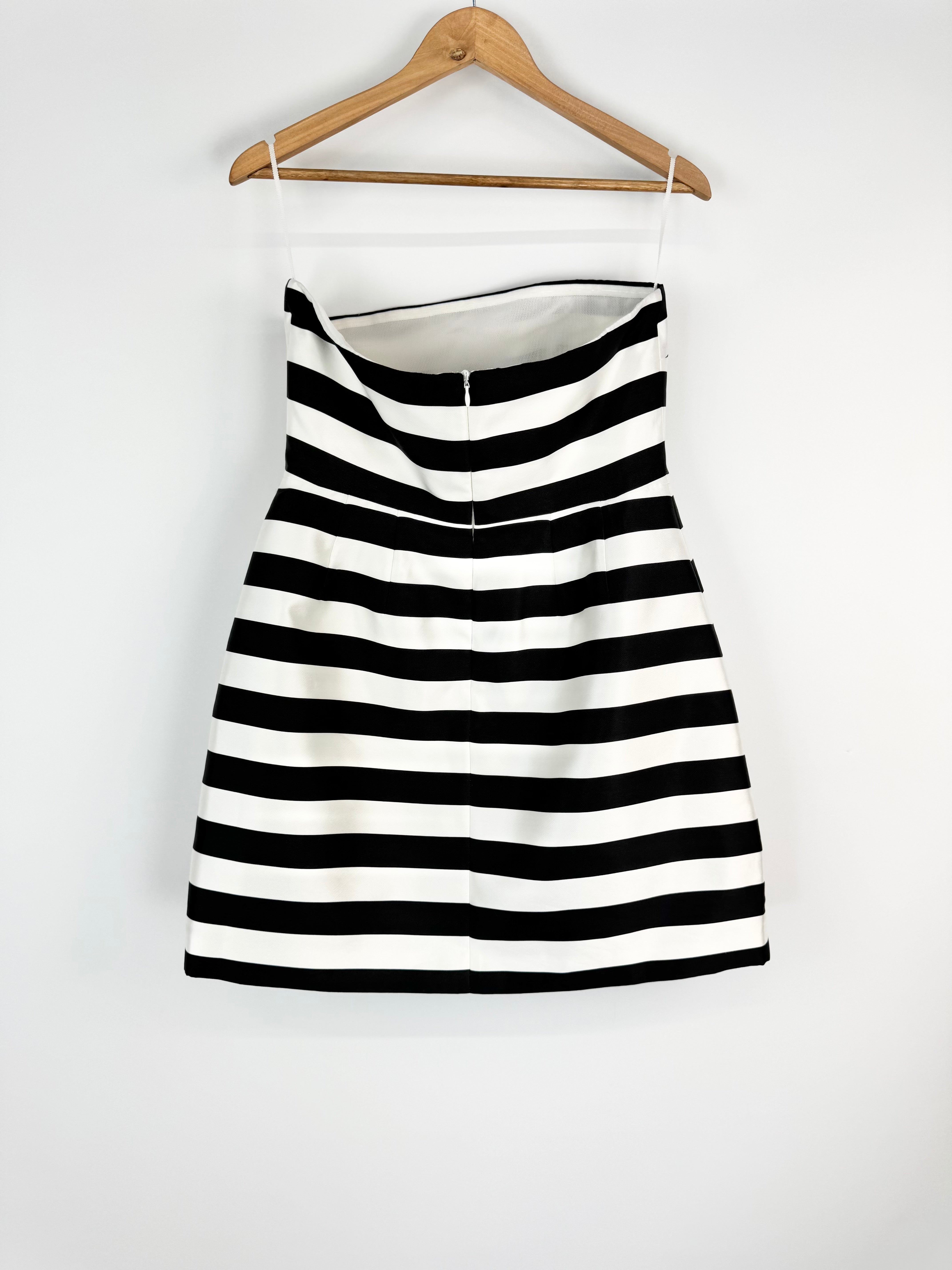 Rebecca Vallance Black & White Striped 'Irene' Strapless Twill Mini Dress - AU12